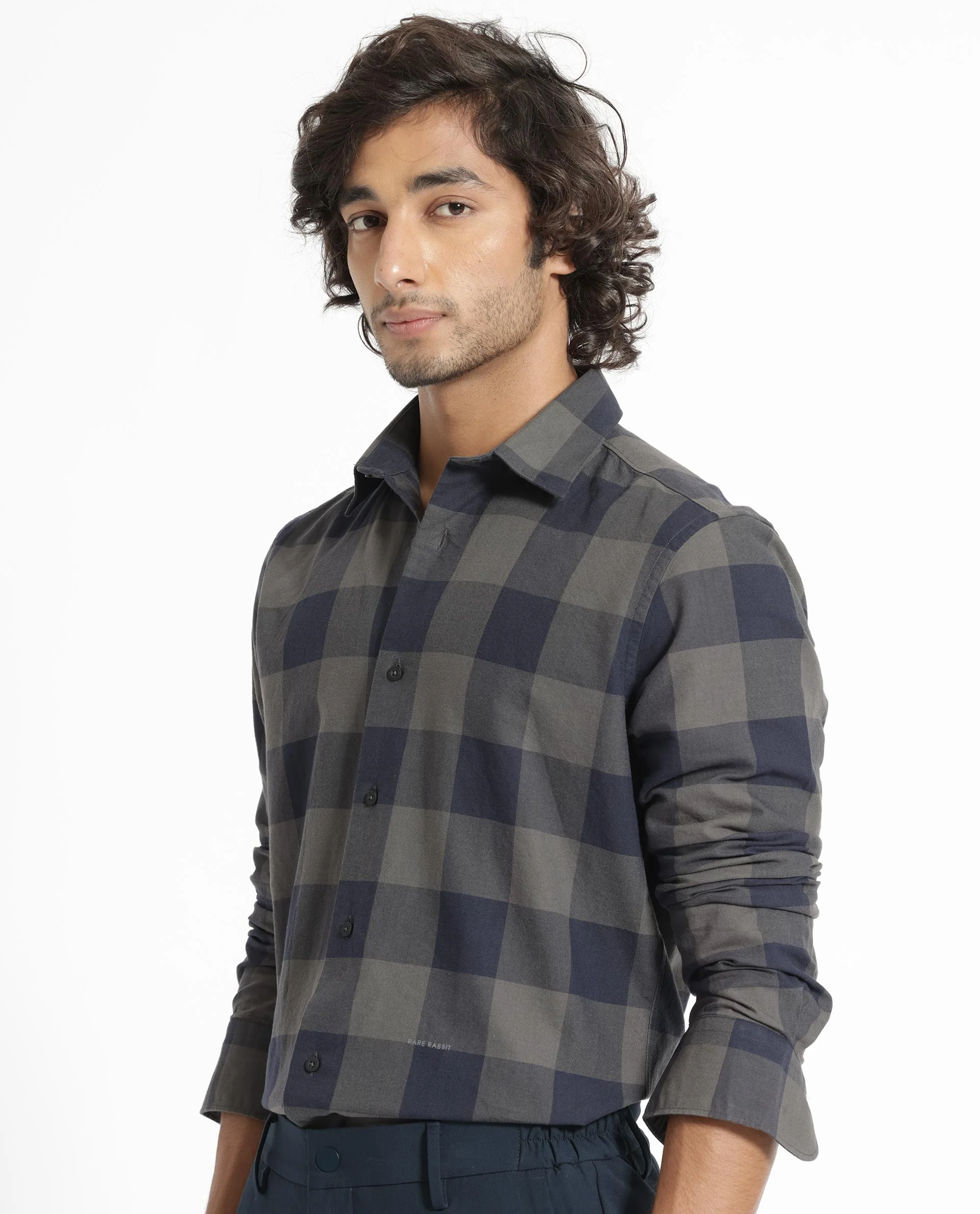 Rare Rabbit Men's Byre Dark Blue Cotton Checked Print Regular Fit Full Sleeve Collared Shirt - Image 6