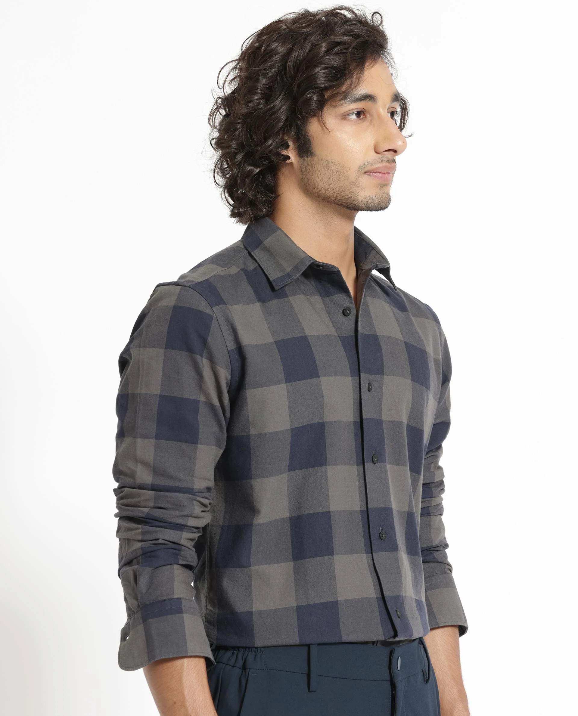 Rare Rabbit Men's Byre Dark Blue Cotton Checked Print Regular Fit Full Sleeve Collared Shirt - Image 7