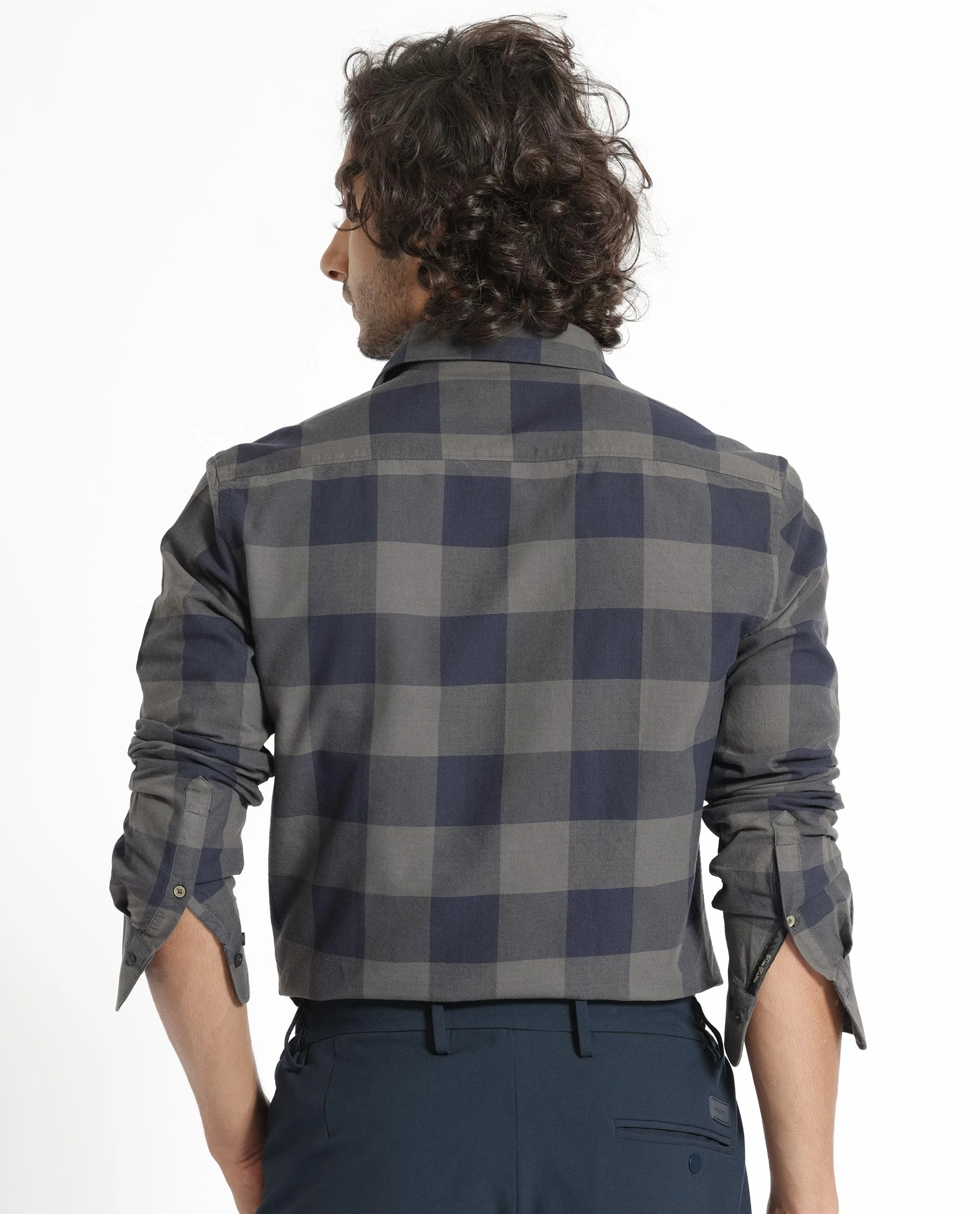 Rare Rabbit Men's Byre Dark Blue Cotton Checked Print Regular Fit Full Sleeve Collared Shirt - Image 8