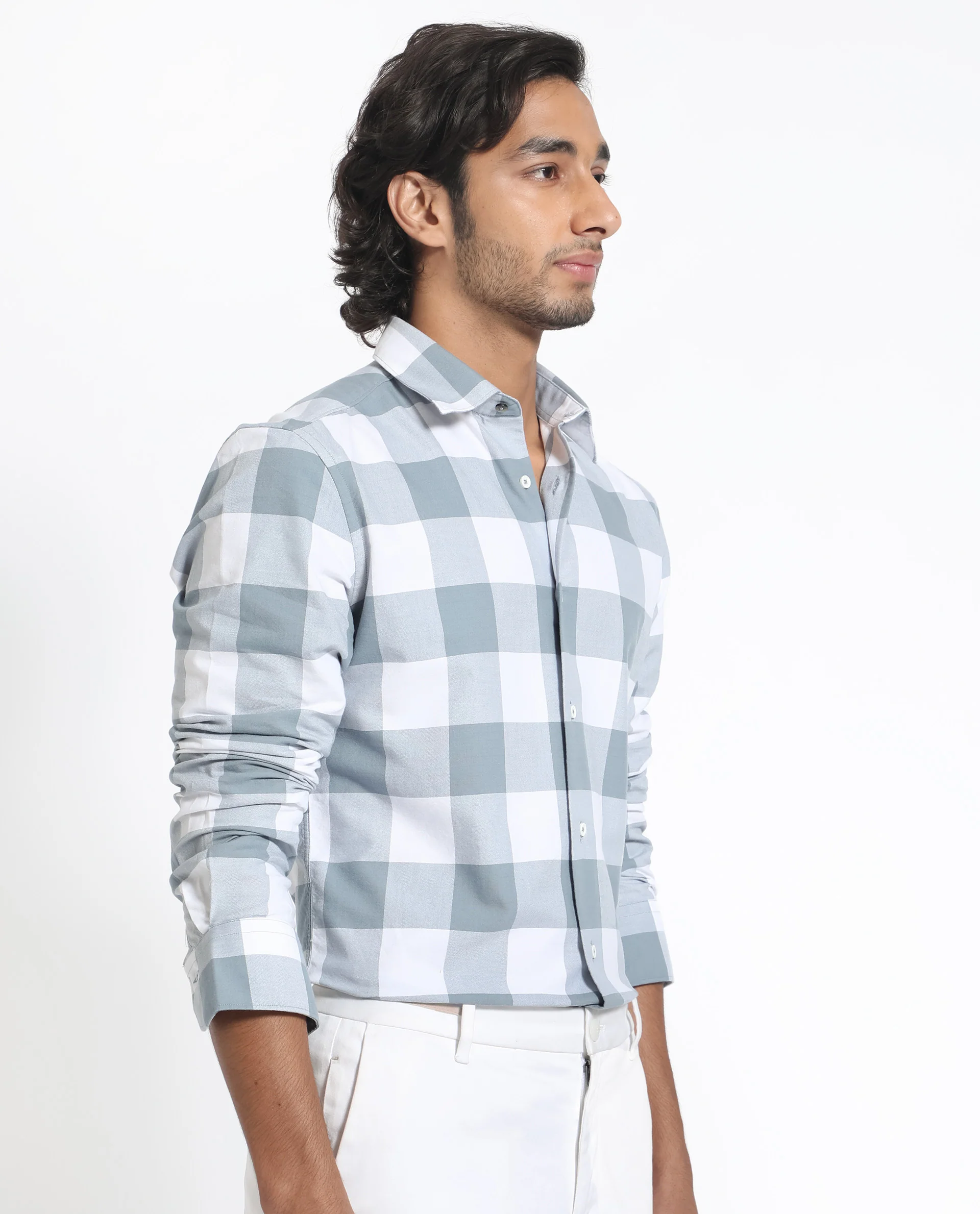 Rare Rabbit Men's Byre Dusky Blue Cotton Checked Print Regular Fit Full Sleeve Collared Shirt - Image 10