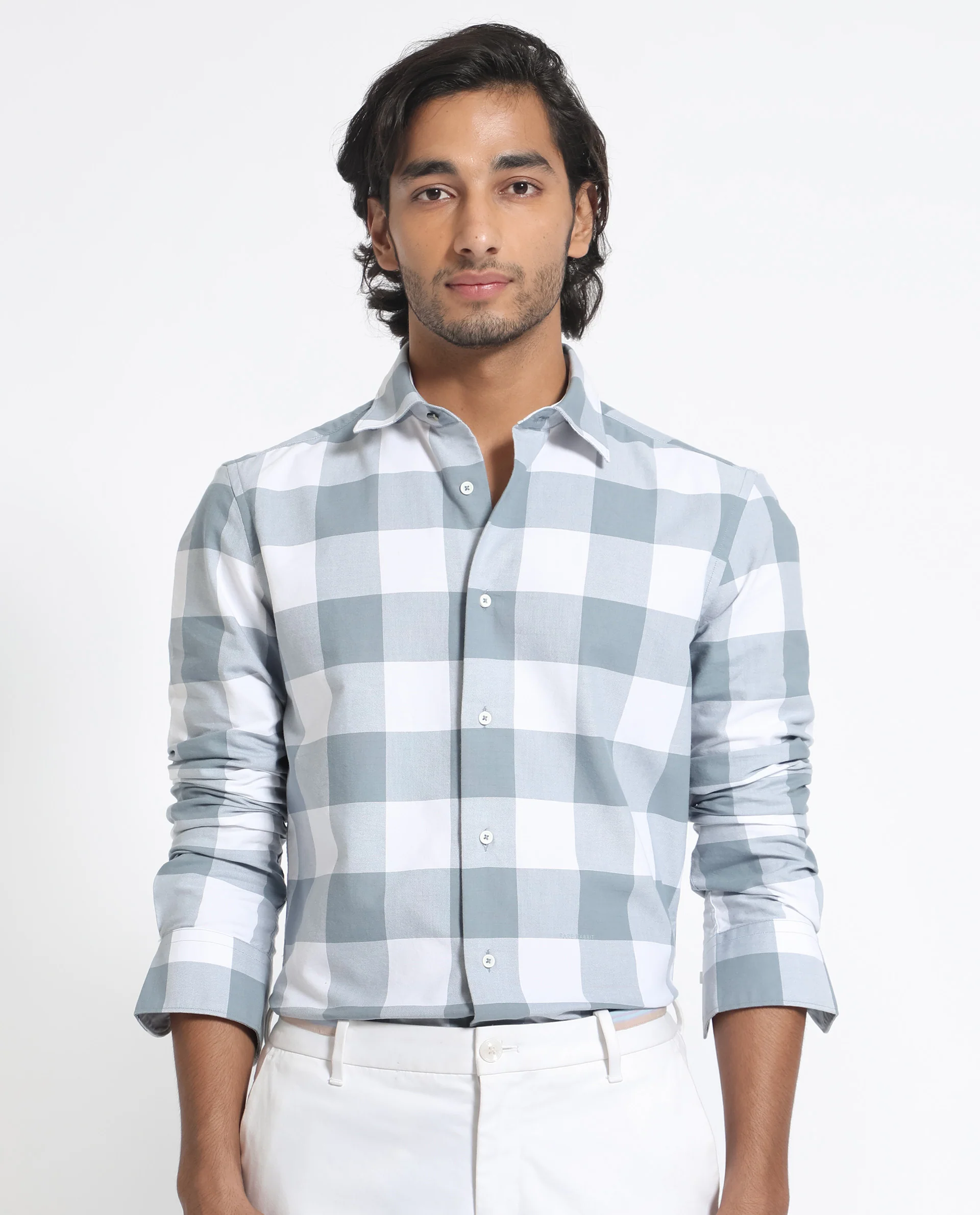 Rare Rabbit Men's Byre Dusky Blue Cotton Checked Print Regular Fit Full Sleeve Collared Shirt - Image 11