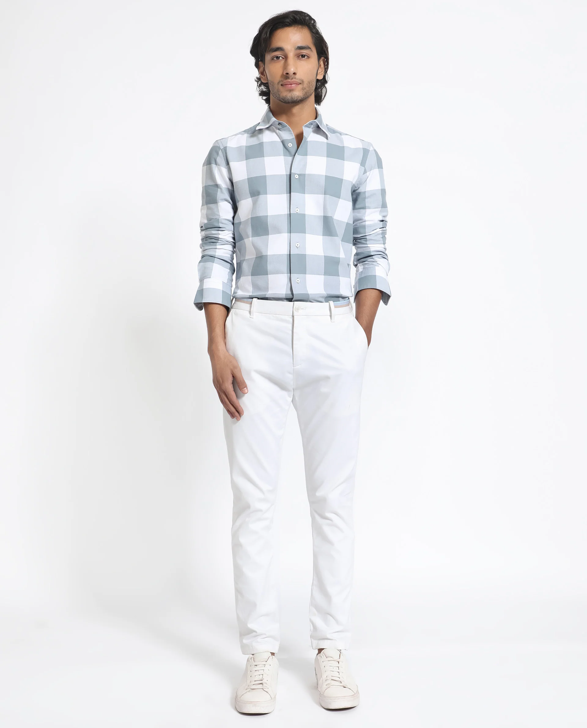 Rare Rabbit Men's Byre Dusky Blue Cotton Checked Print Regular Fit Full Sleeve Collared Shirt - Image 4