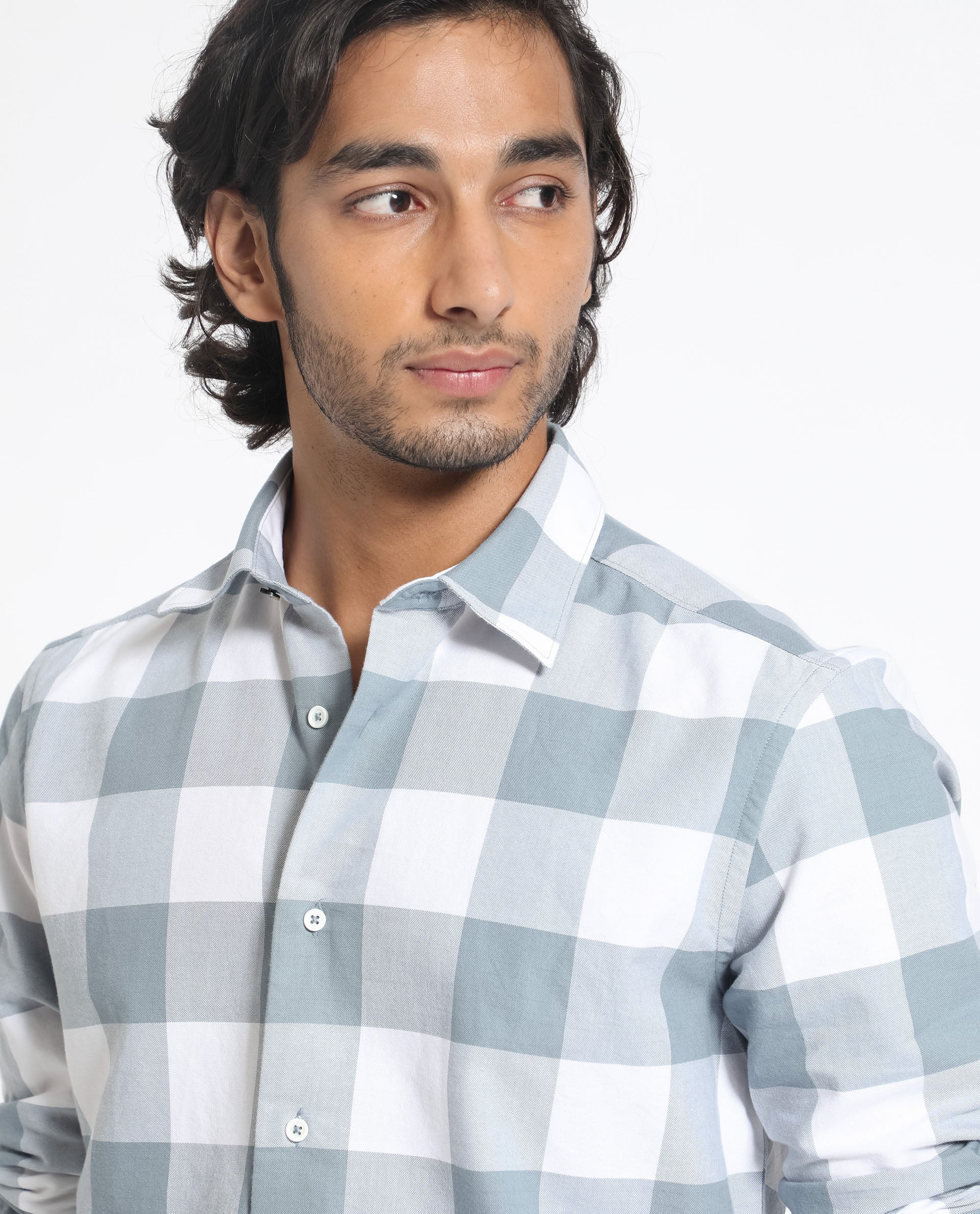 Rare Rabbit Men's Byre Dusky Blue Cotton Checked Print Regular Fit Full Sleeve Collared Shirt - Image 5