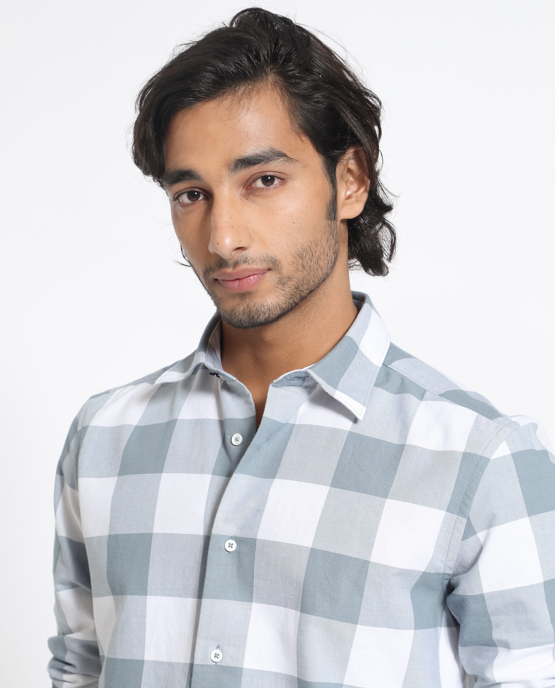 Rare Rabbit Men's Byre Dusky Blue Cotton Checked Print Regular Fit Full Sleeve Collared Shirt - Image 6
