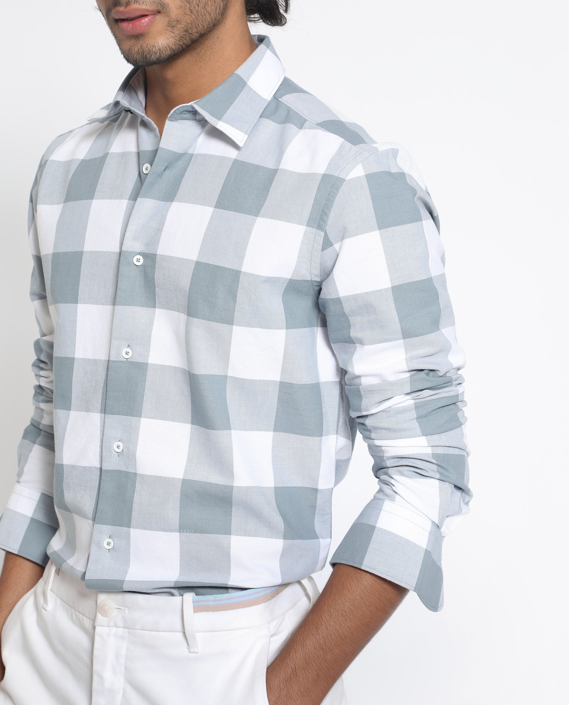 Rare Rabbit Men's Byre Dusky Blue Cotton Checked Print Regular Fit Full Sleeve Collared Shirt - Image 7