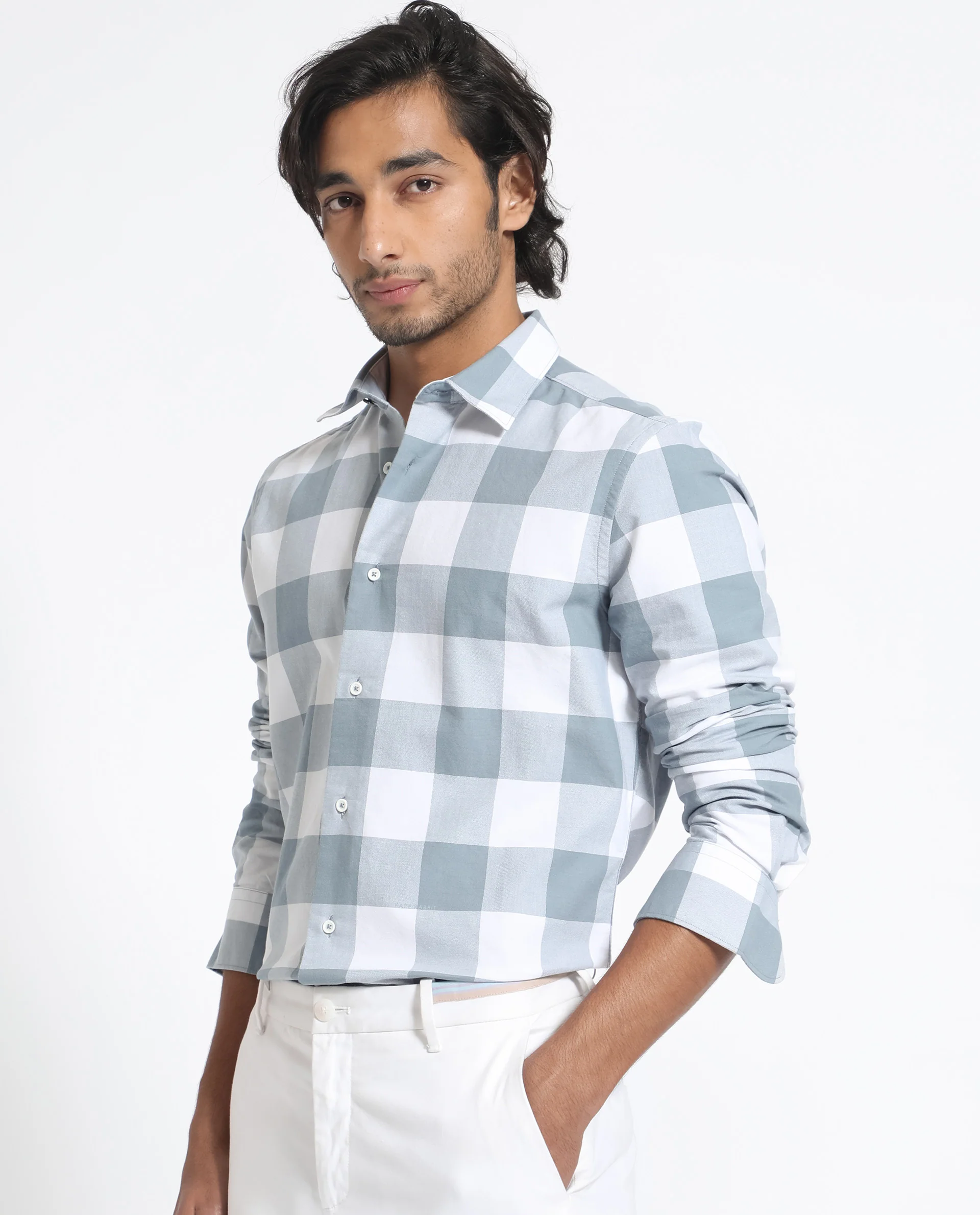 Rare Rabbit Men's Byre Dusky Blue Cotton Checked Print Regular Fit Full Sleeve Collared Shirt - Image 8