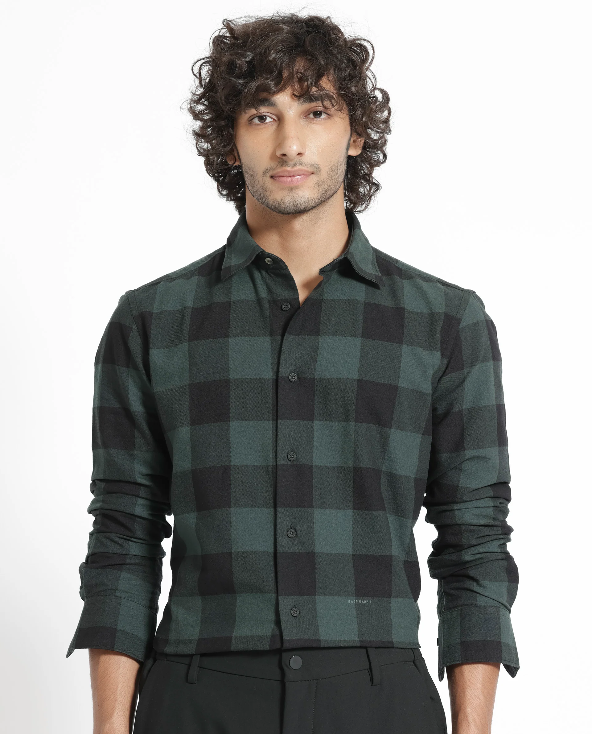 Rare Rabbit Men's Byre Dark Green Cotton Checked Print Regular Fit Full Sleeve Collared Shirt - Image 11