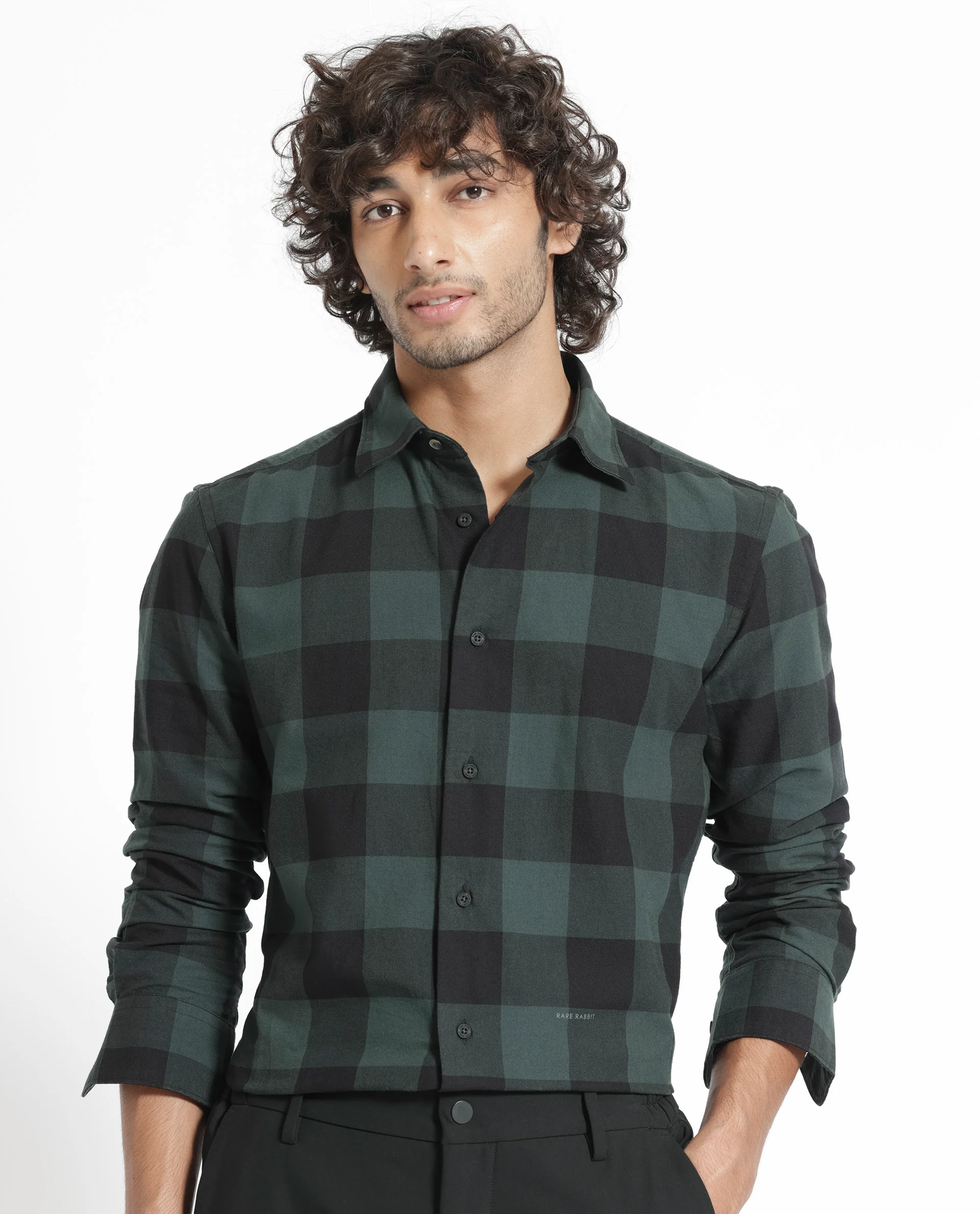 Rare Rabbit Men's Byre Dark Green Cotton Checked Print Regular Fit Full Sleeve Collared Shirt - Image 12