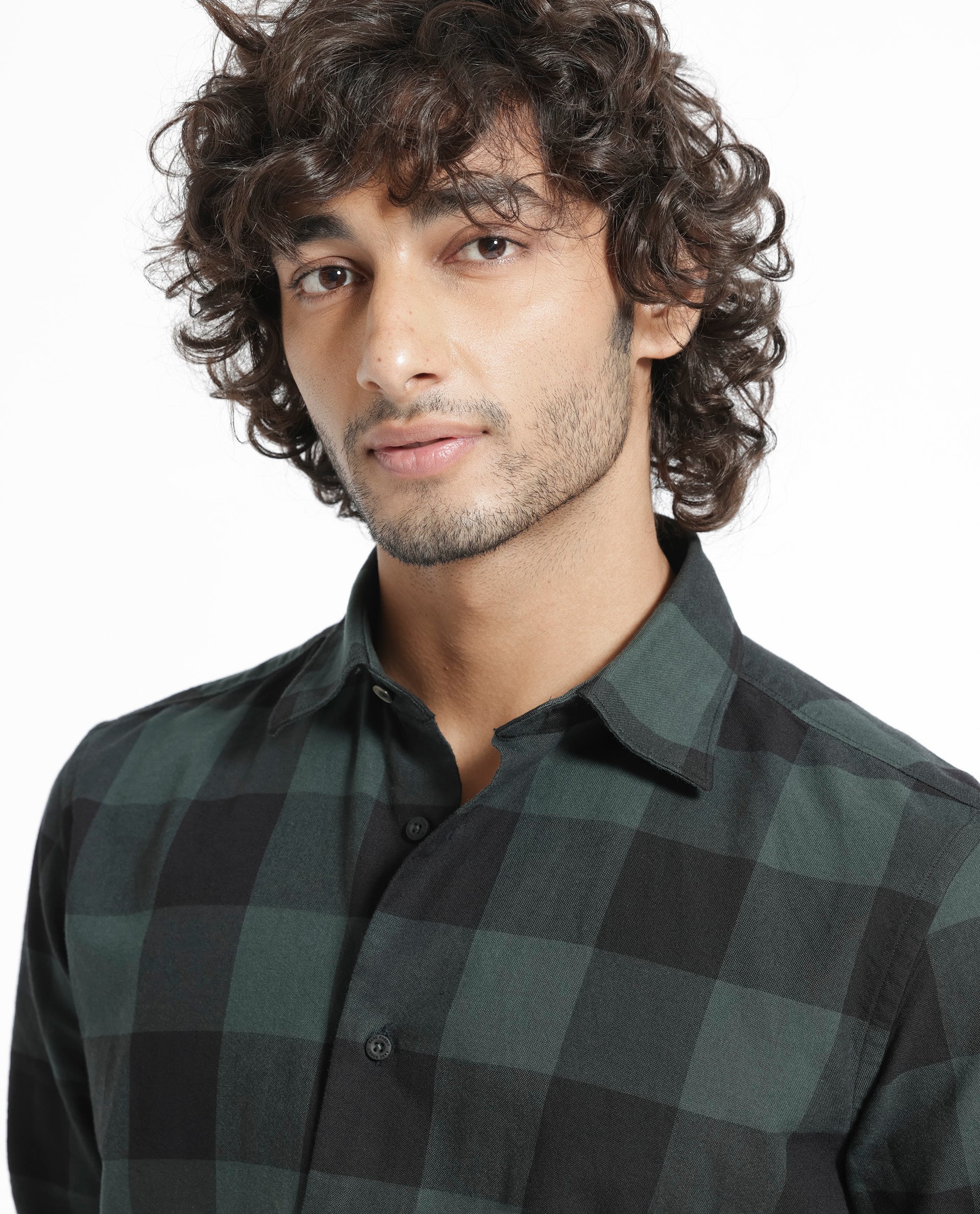 Rare Rabbit Men's Byre Dark Green Cotton Checked Print Regular Fit Full Sleeve Collared Shirt - Image 2