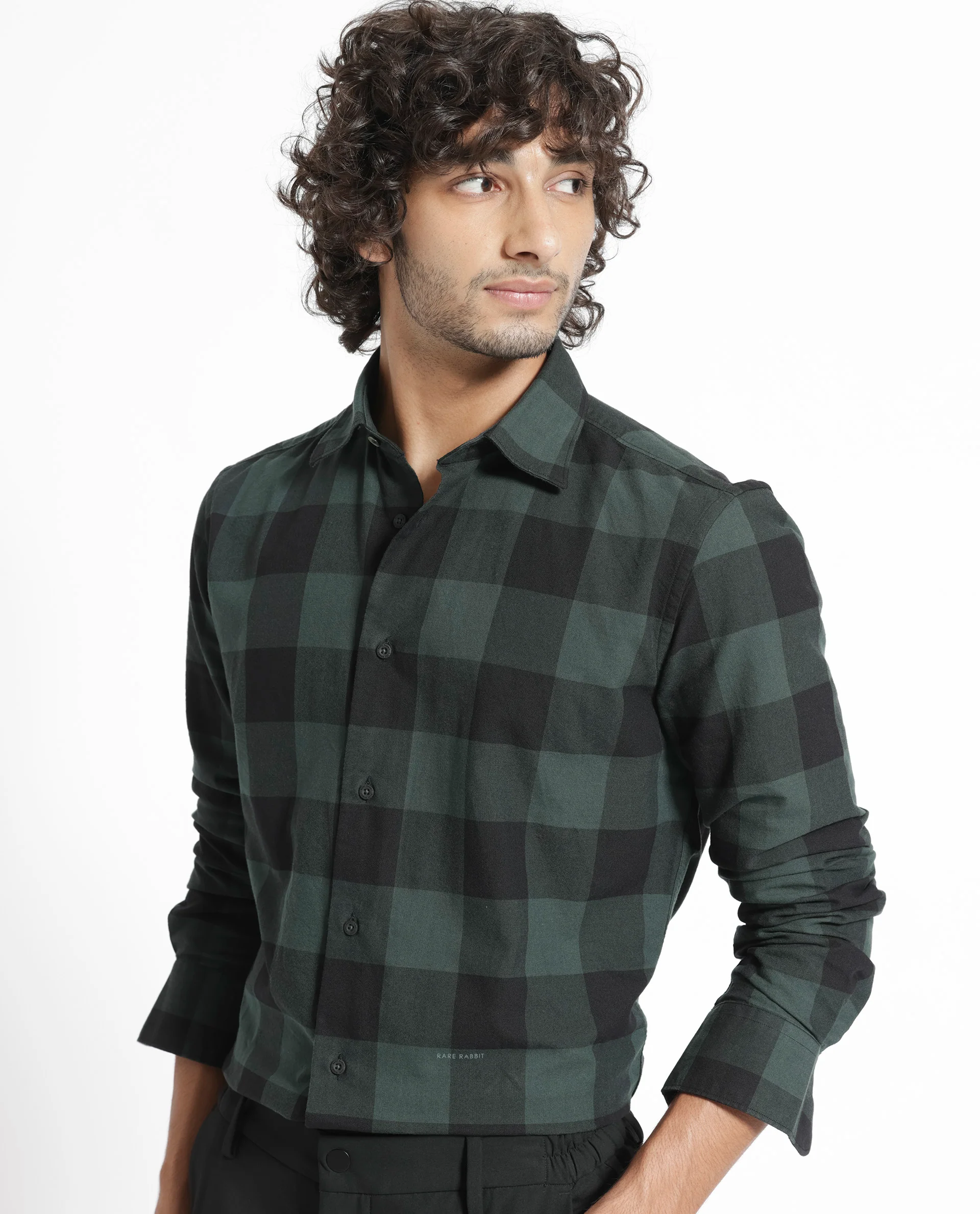 Rare Rabbit Men's Byre Dark Green Cotton Checked Print Regular Fit Full Sleeve Collared Shirt - Image 4