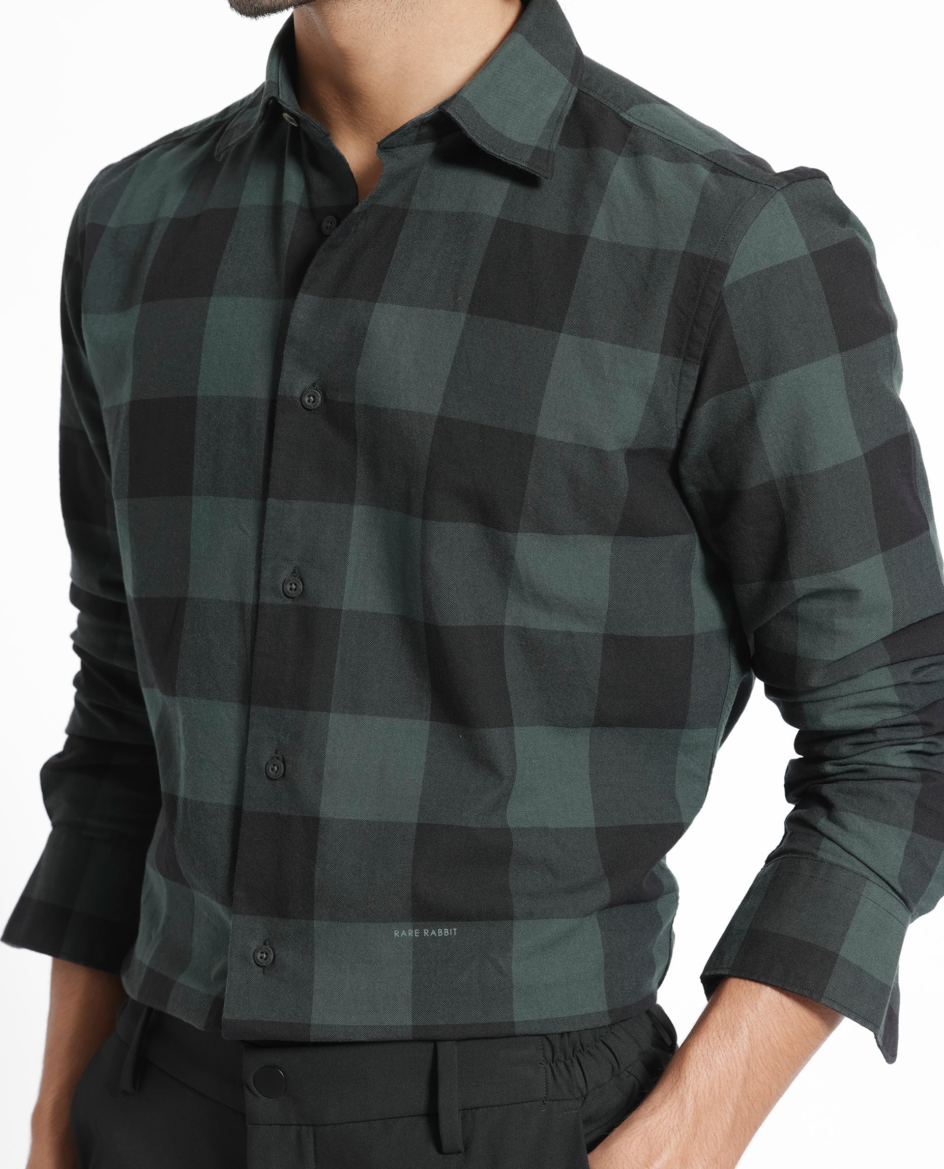 Rare Rabbit Men's Byre Dark Green Cotton Checked Print Regular Fit Full Sleeve Collared Shirt - Image 5