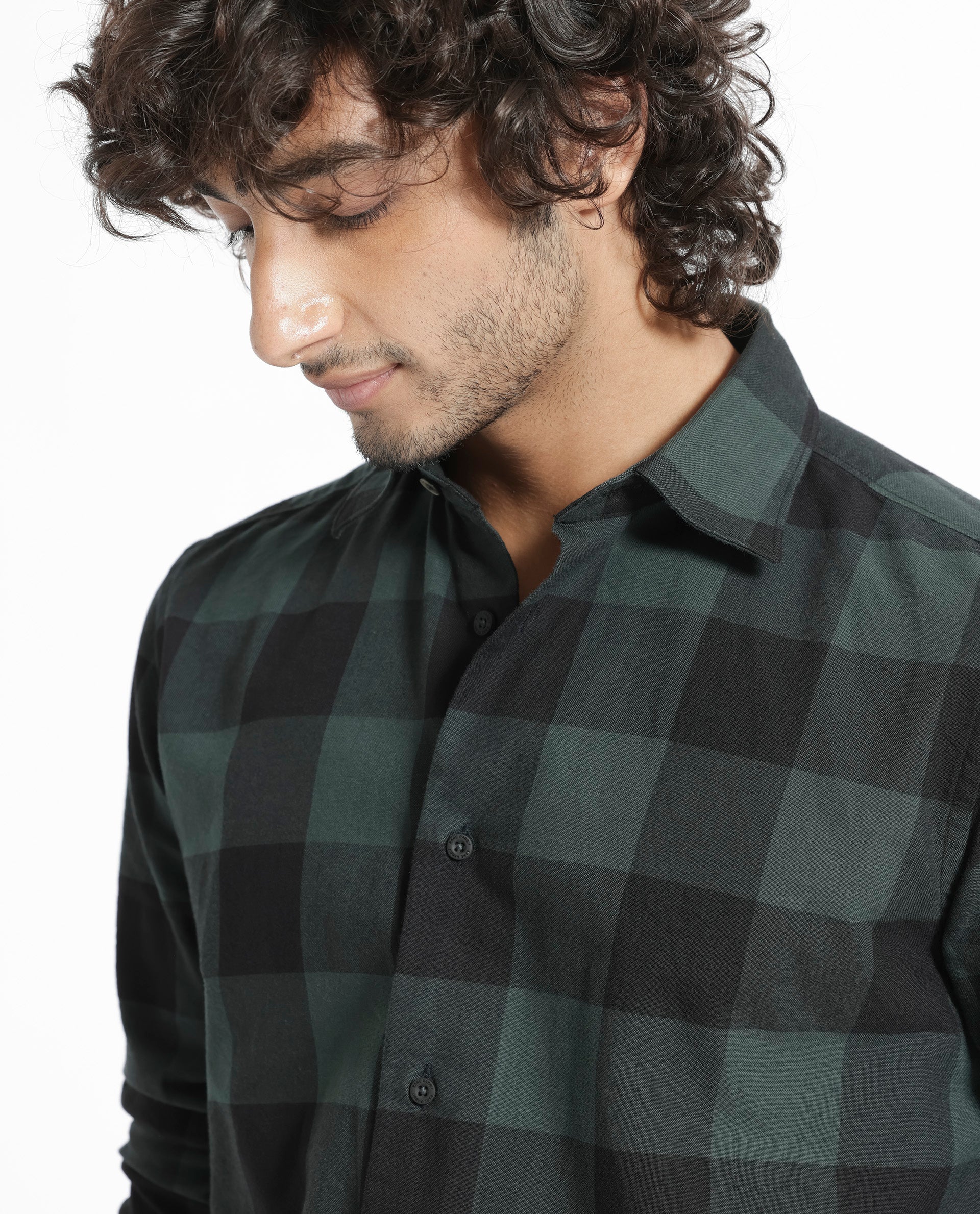Rare Rabbit Men's Byre Dark Green Cotton Checked Print Regular Fit Full Sleeve Collared Shirt - Image 6