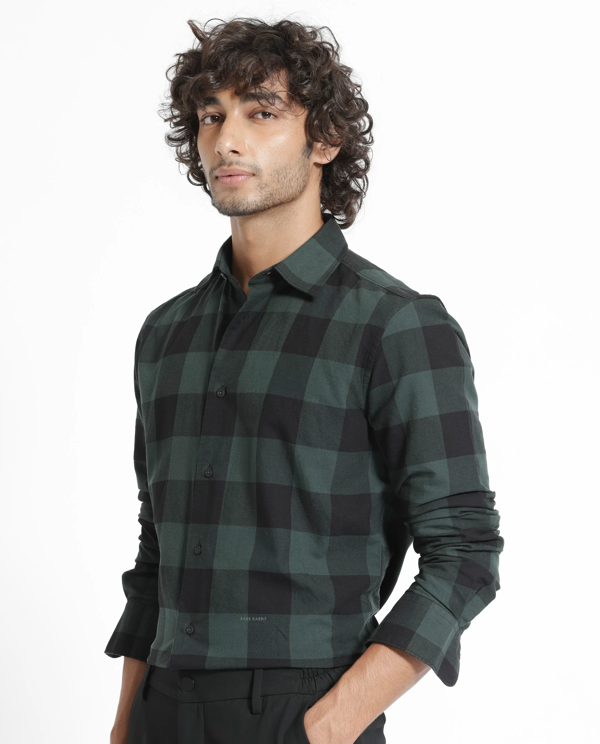 Rare Rabbit Men's Byre Dark Green Cotton Checked Print Regular Fit Full Sleeve Collared Shirt - Image 9