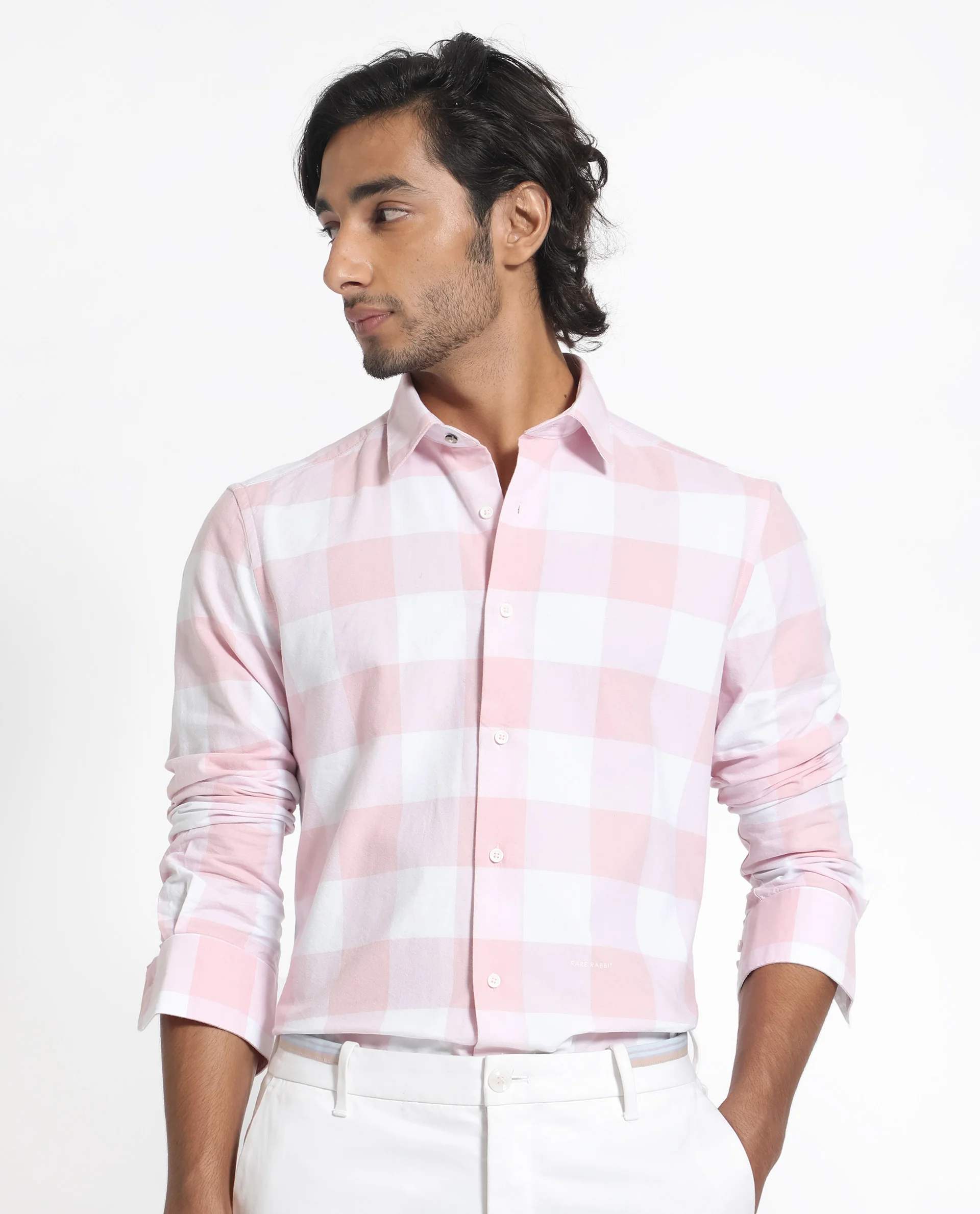 Rare Rabbit Men's Byre Light Pink Cotton Checked Print Regular Fit Full Sleeve Collared Shirt - Image 10