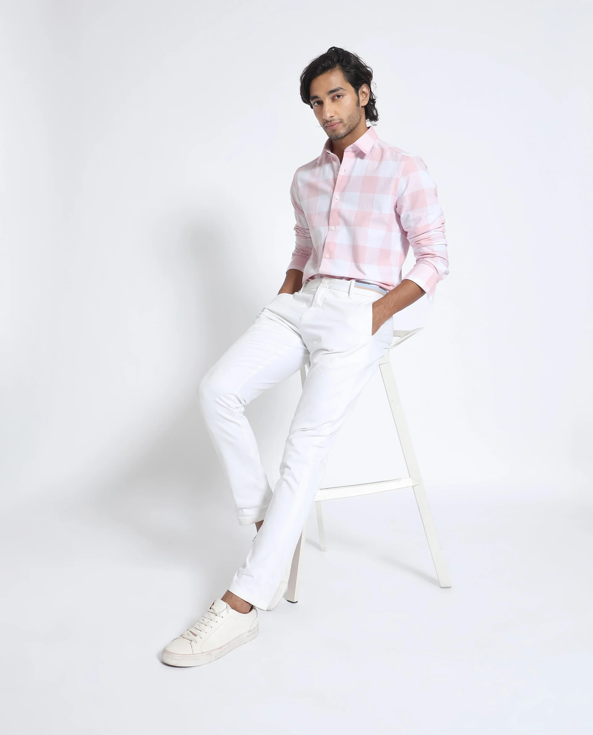 Rare Rabbit Men's Byre Light Pink Cotton Checked Print Regular Fit Full Sleeve Collared Shirt - Image 2