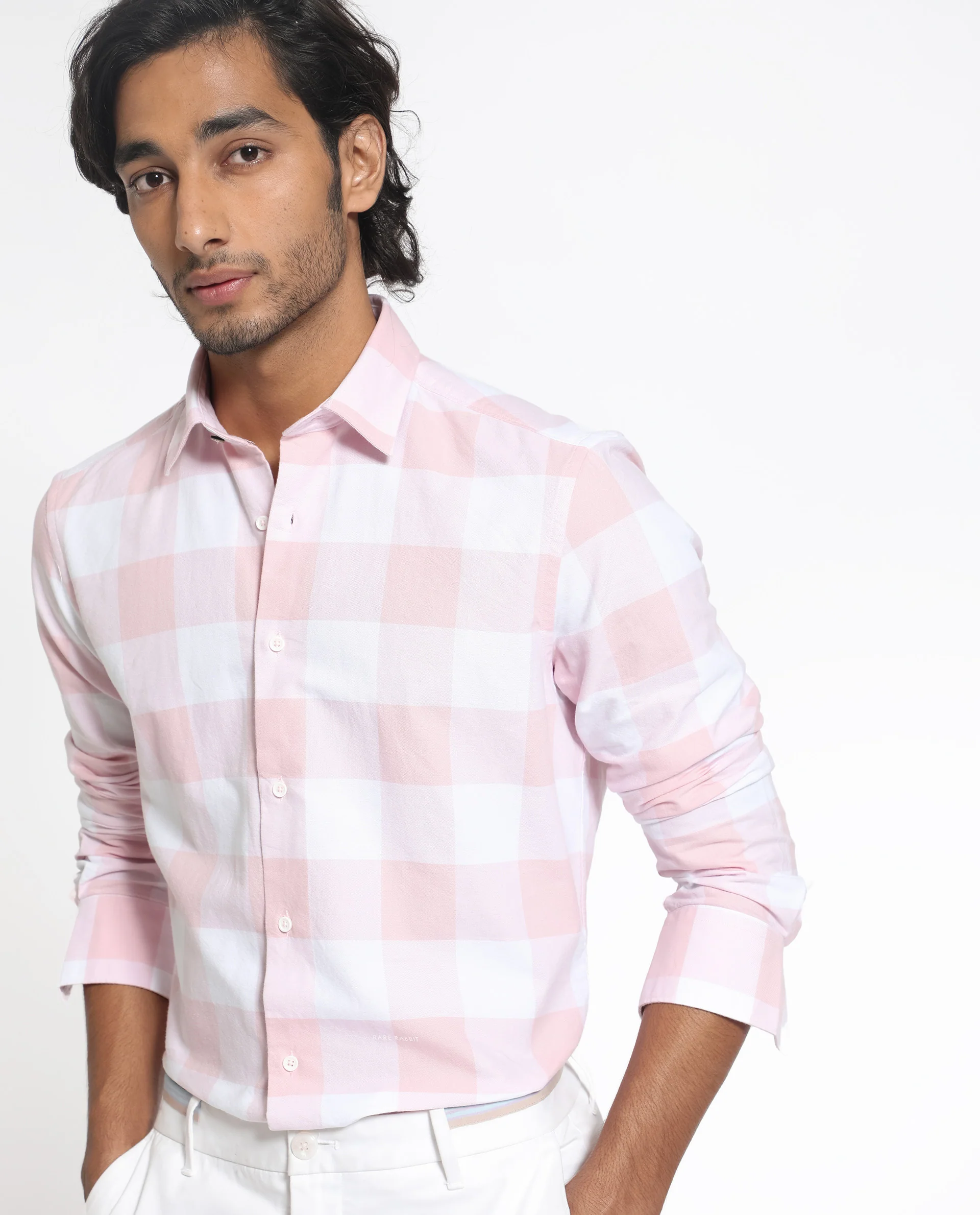 Rare Rabbit Men's Byre Light Pink Cotton Checked Print Regular Fit Full Sleeve Collared Shirt - Image 3