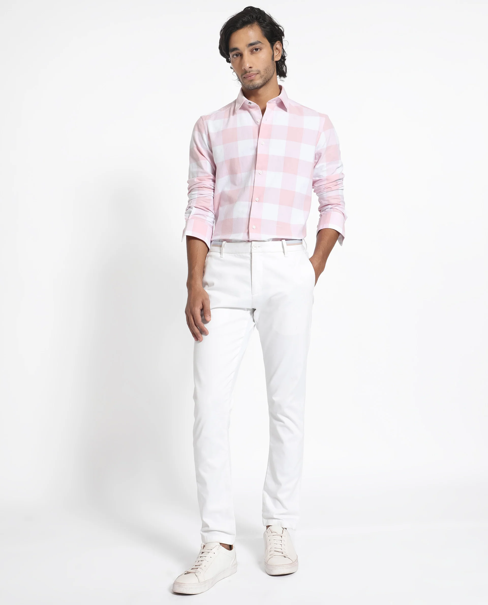 Rare Rabbit Men's Byre Light Pink Cotton Checked Print Regular Fit Full Sleeve Collared Shirt - Image 6