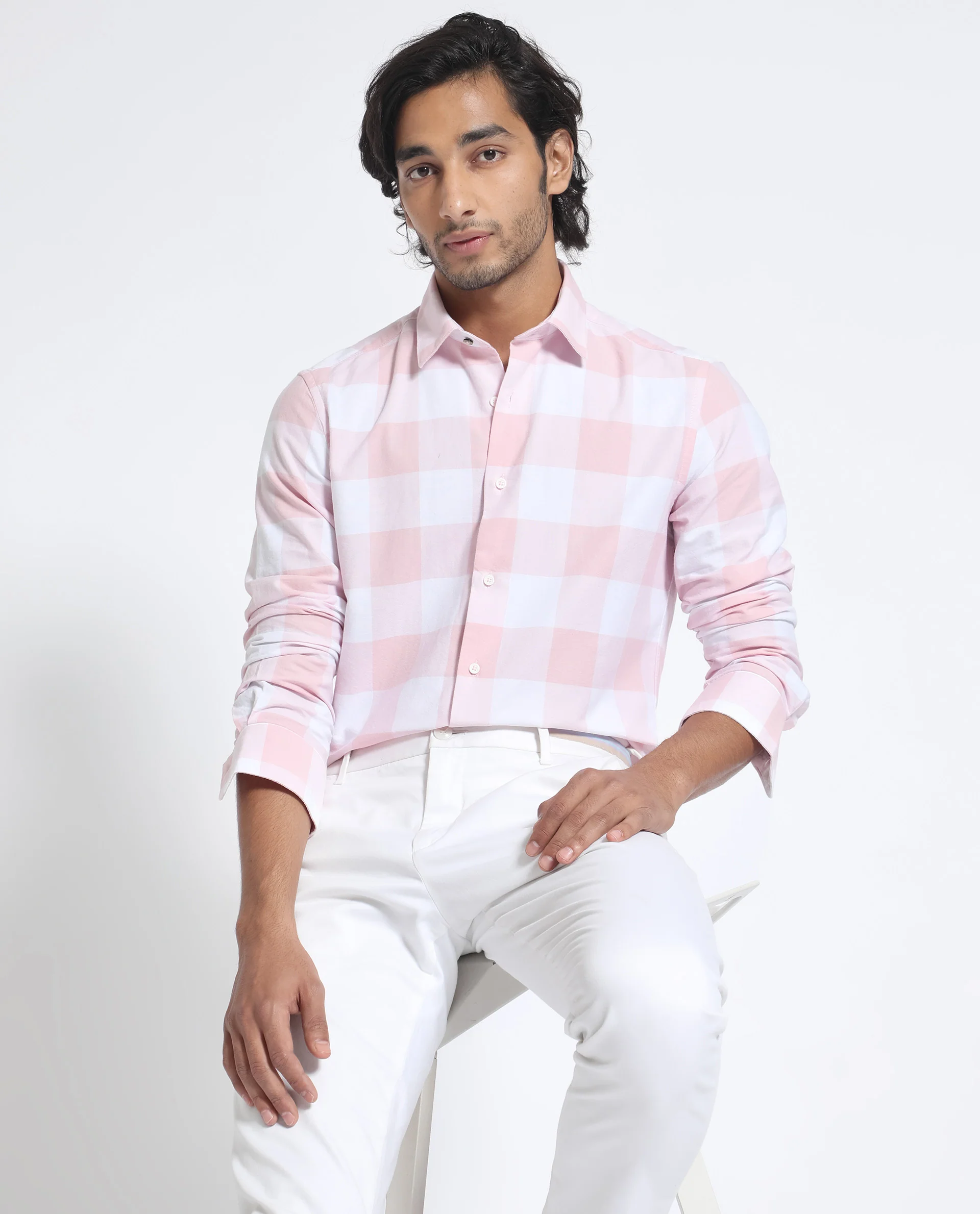 Rare Rabbit Men's Byre Light Pink Cotton Checked Print Regular Fit Full Sleeve Collared Shirt - Image 7
