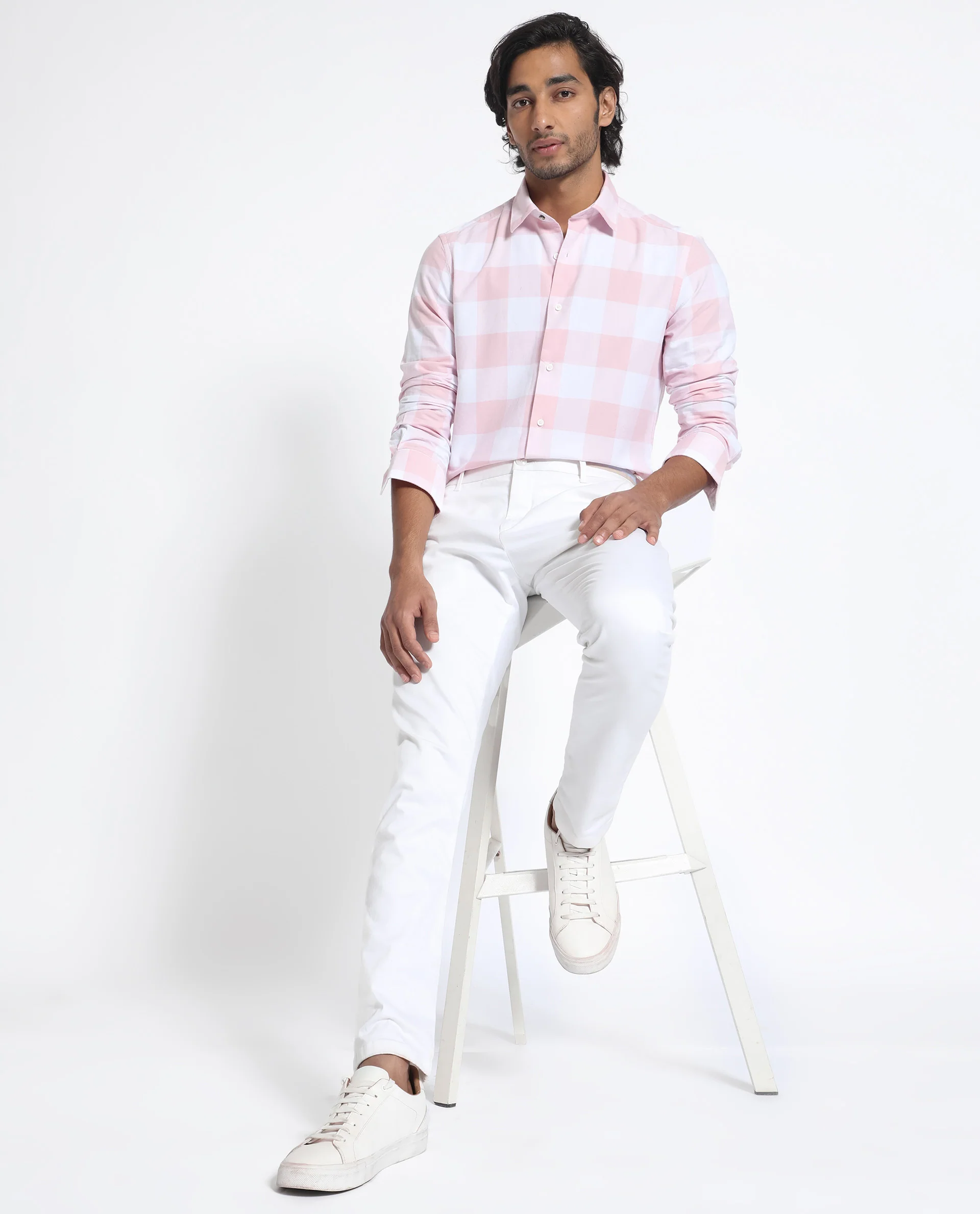 Rare Rabbit Men's Byre Light Pink Cotton Checked Print Regular Fit Full Sleeve Collared Shirt - Image 8