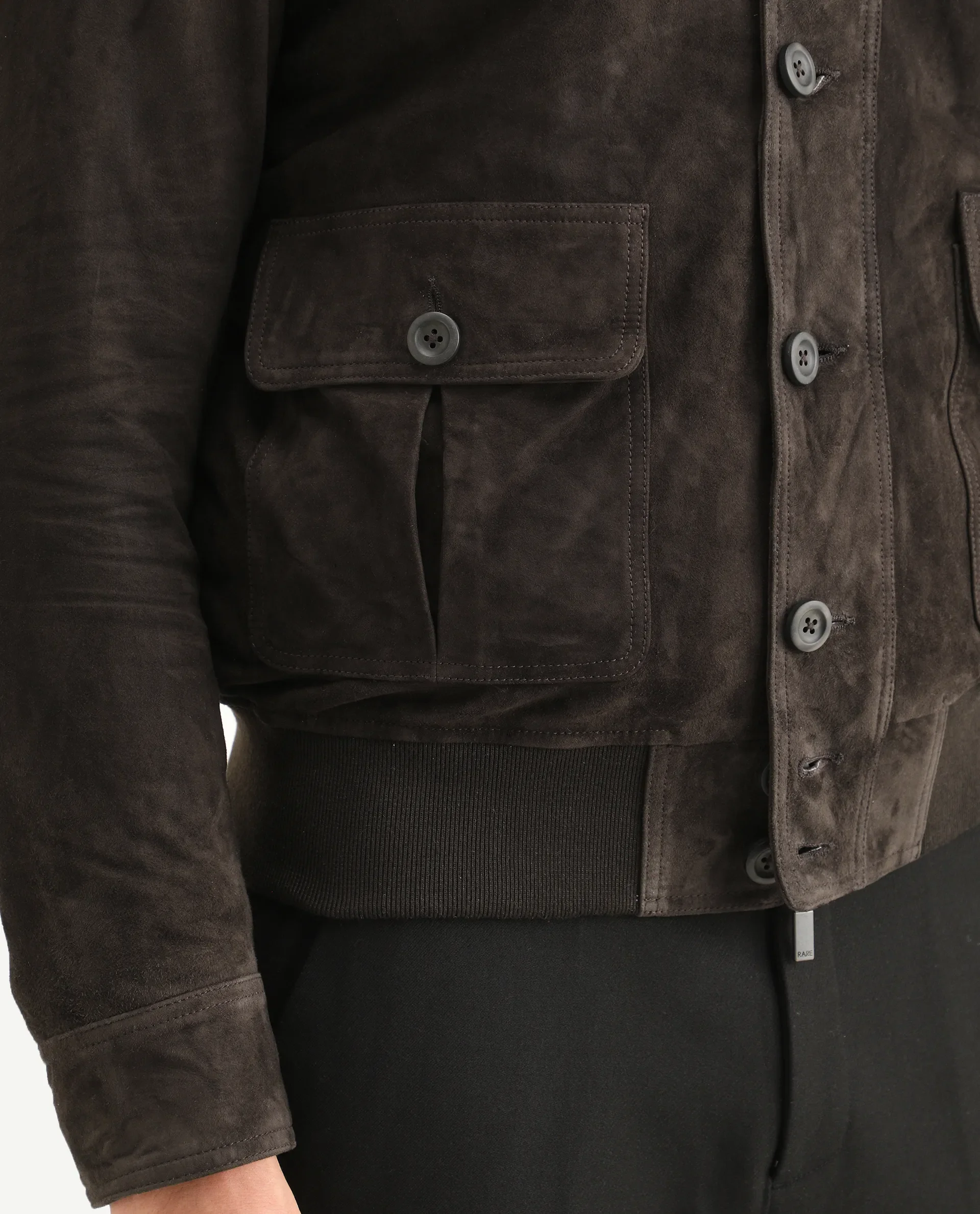 Rare Rabbit Men's Byron Brown Leather Fabric High Neck Ribbed Collar Regular Fit Plain Jacket - Image 7