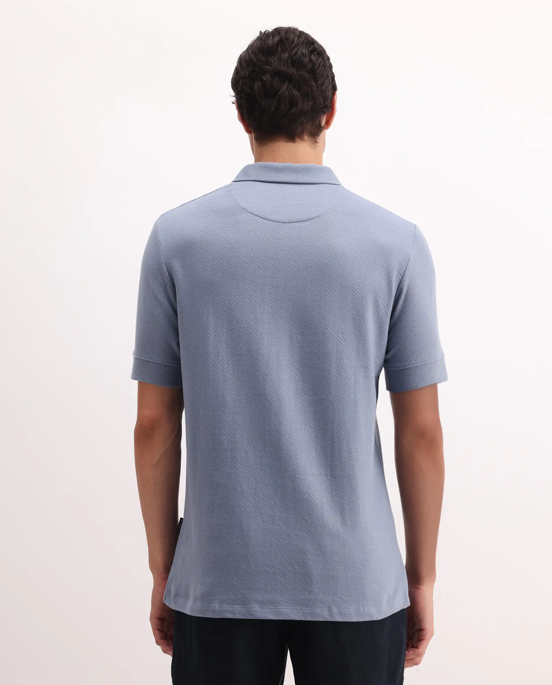 Rare Rabbit Men's Cabe-1 Dusky Blue Cotton Jacquard Regular Fit Half Sleeve Polo - Image 7