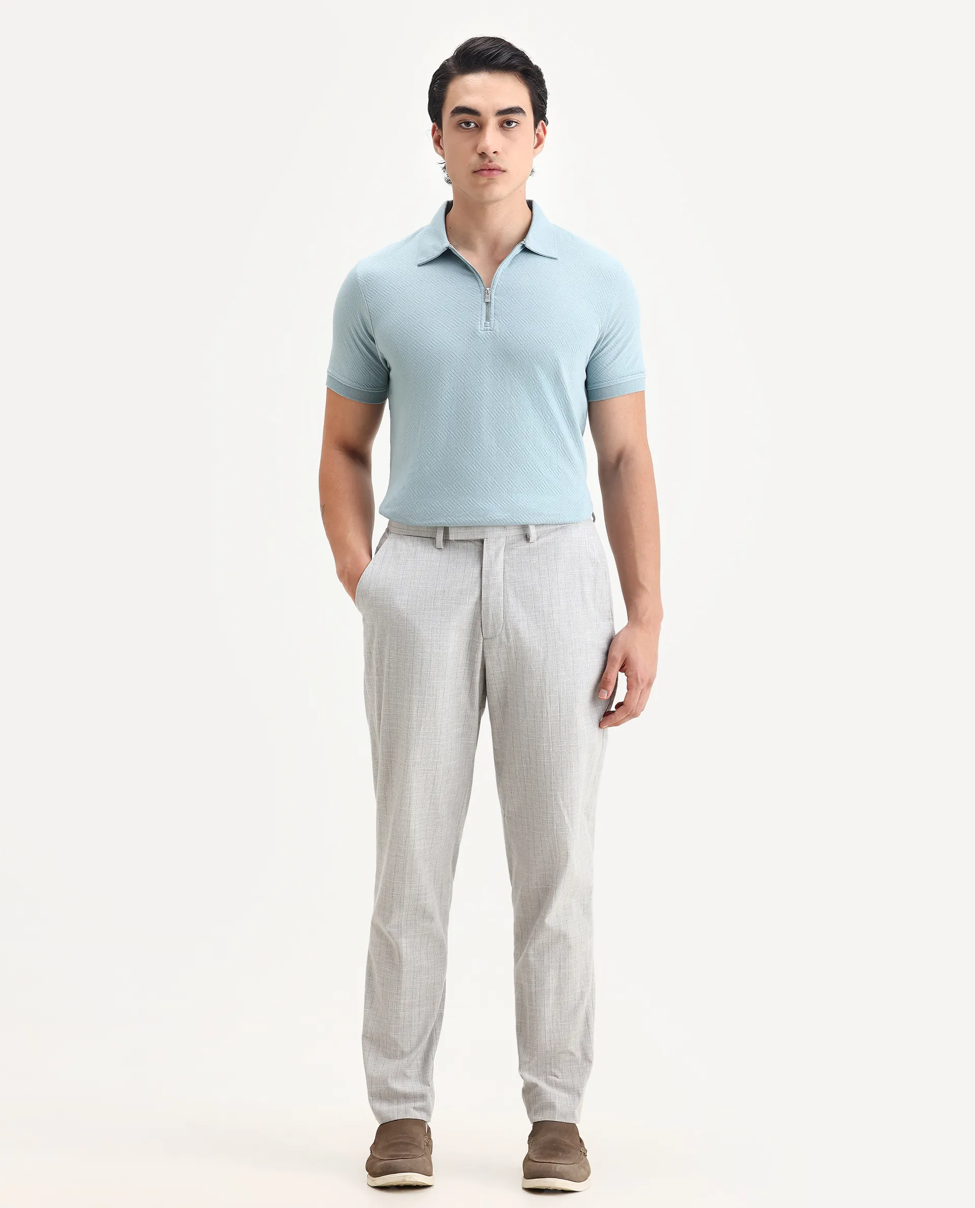 Rare Rabbit Men's Cabe Light Blue Cotton Jacquard Regular Fit Half Sleeve Polo - Image 2