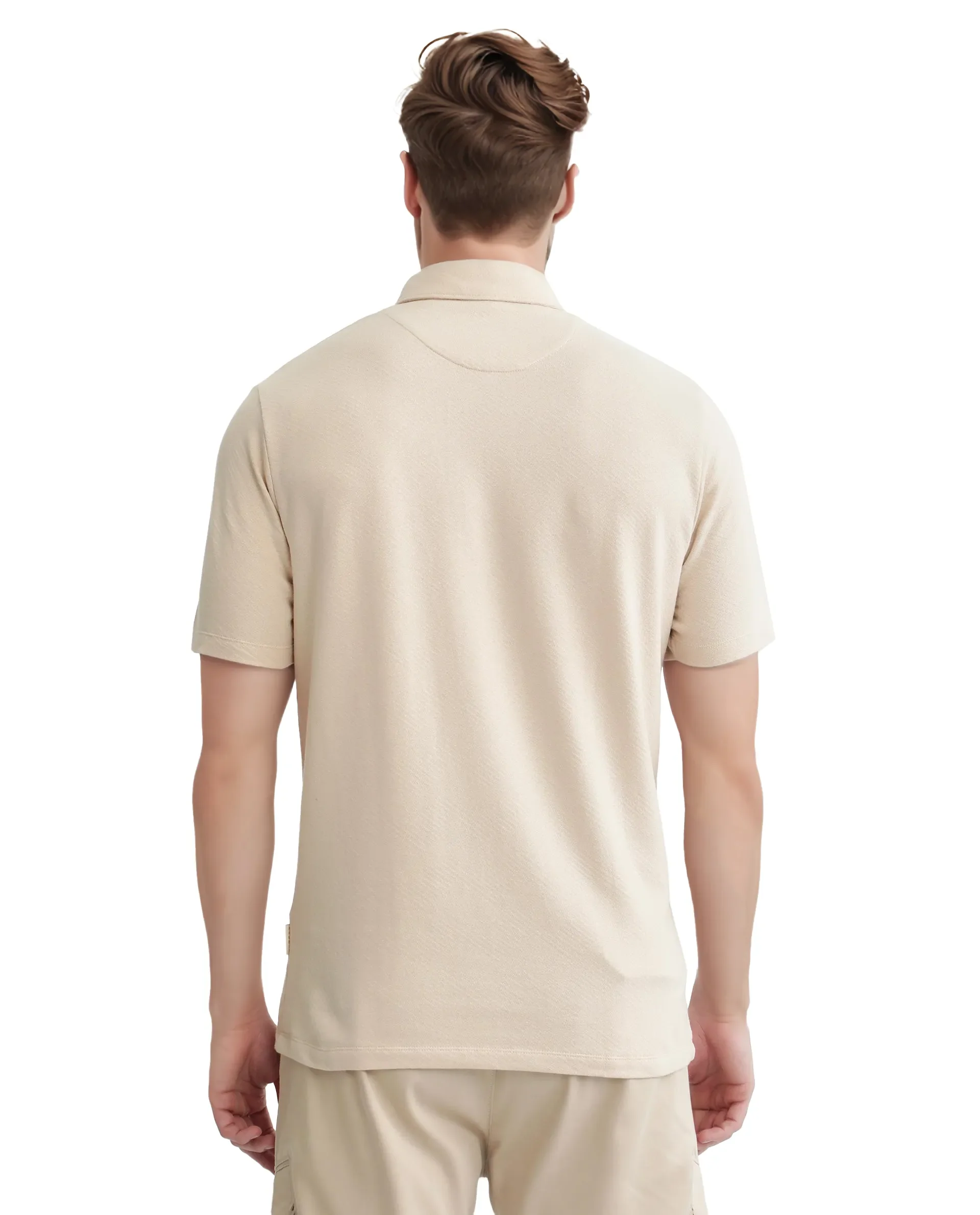 Rare Rabbit Men's Cabe-1 Light Beige Cotton Jacquard Regular Fit Half Sleeve Polo - Image 4