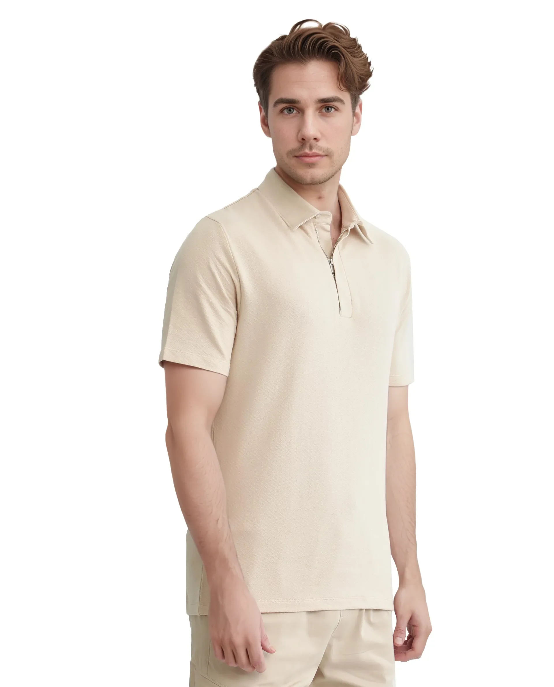 Rare Rabbit Men's Cabe-1 Light Beige Cotton Jacquard Regular Fit Half Sleeve Polo - Image 6