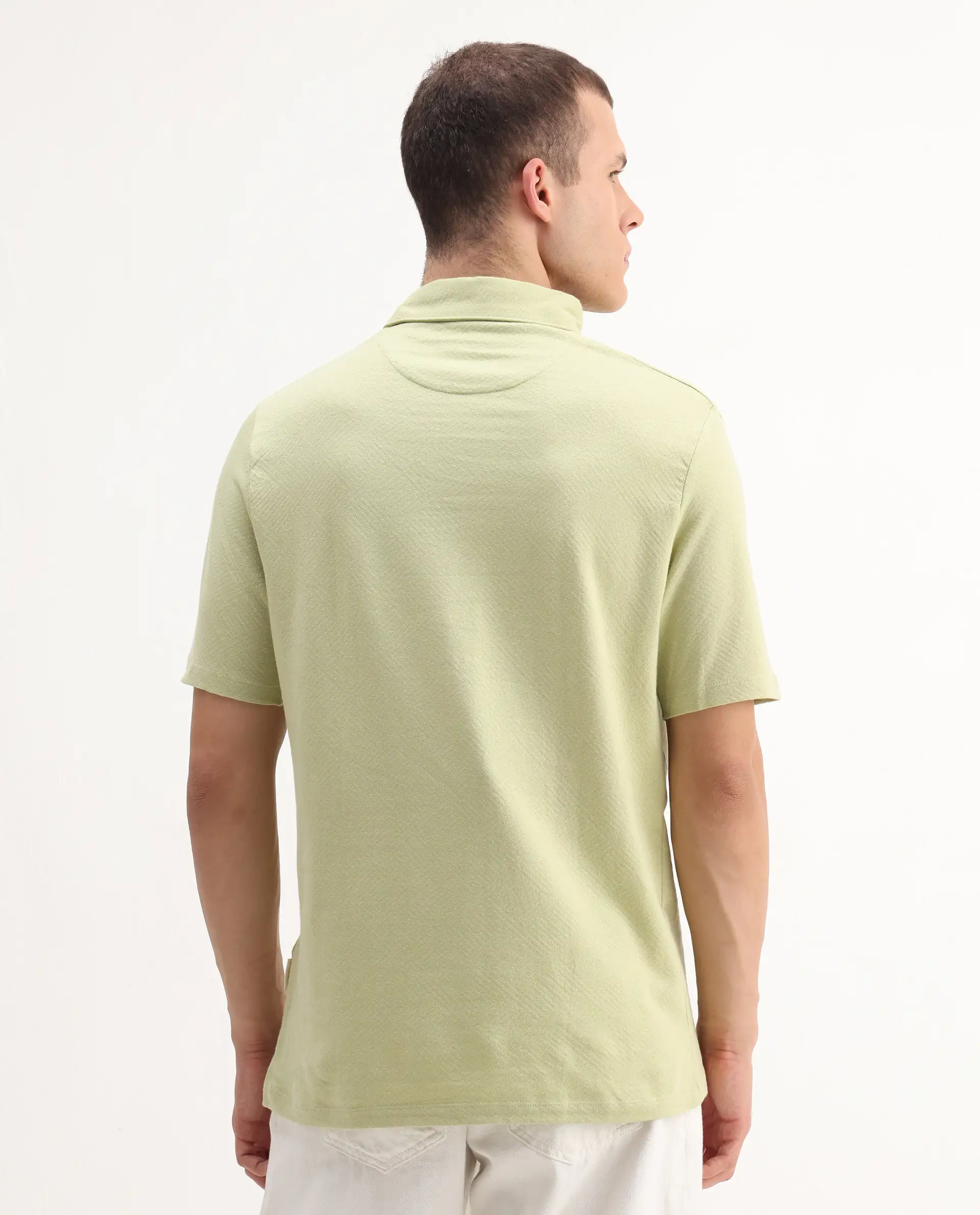 Rare Rabbit Men's Caben Light Green Cotton Jacquard Regular Fit Half Sleeve Polo - Image 5