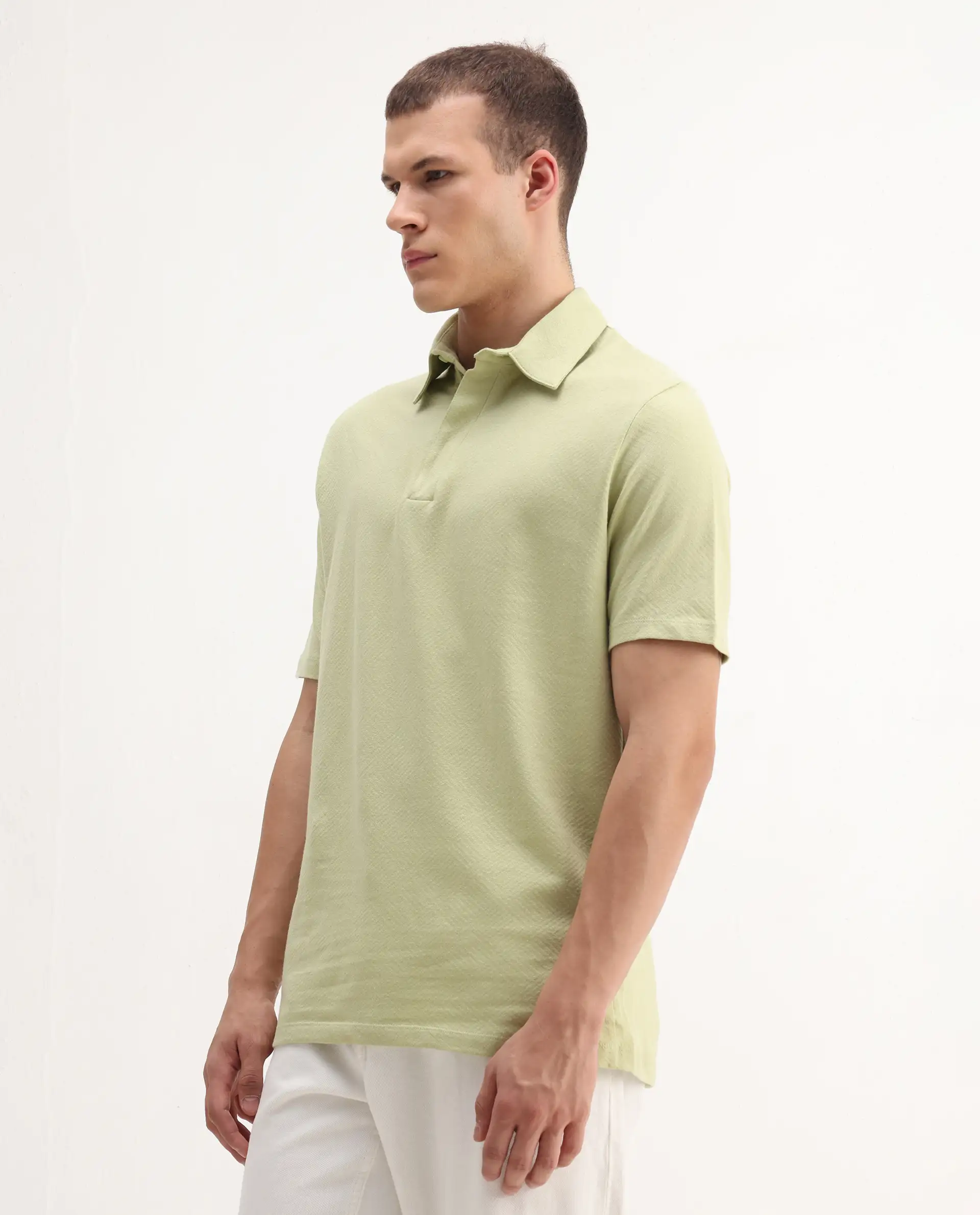 Rare Rabbit Men's Caben Light Green Cotton Jacquard Regular Fit Half Sleeve Polo - Image 6