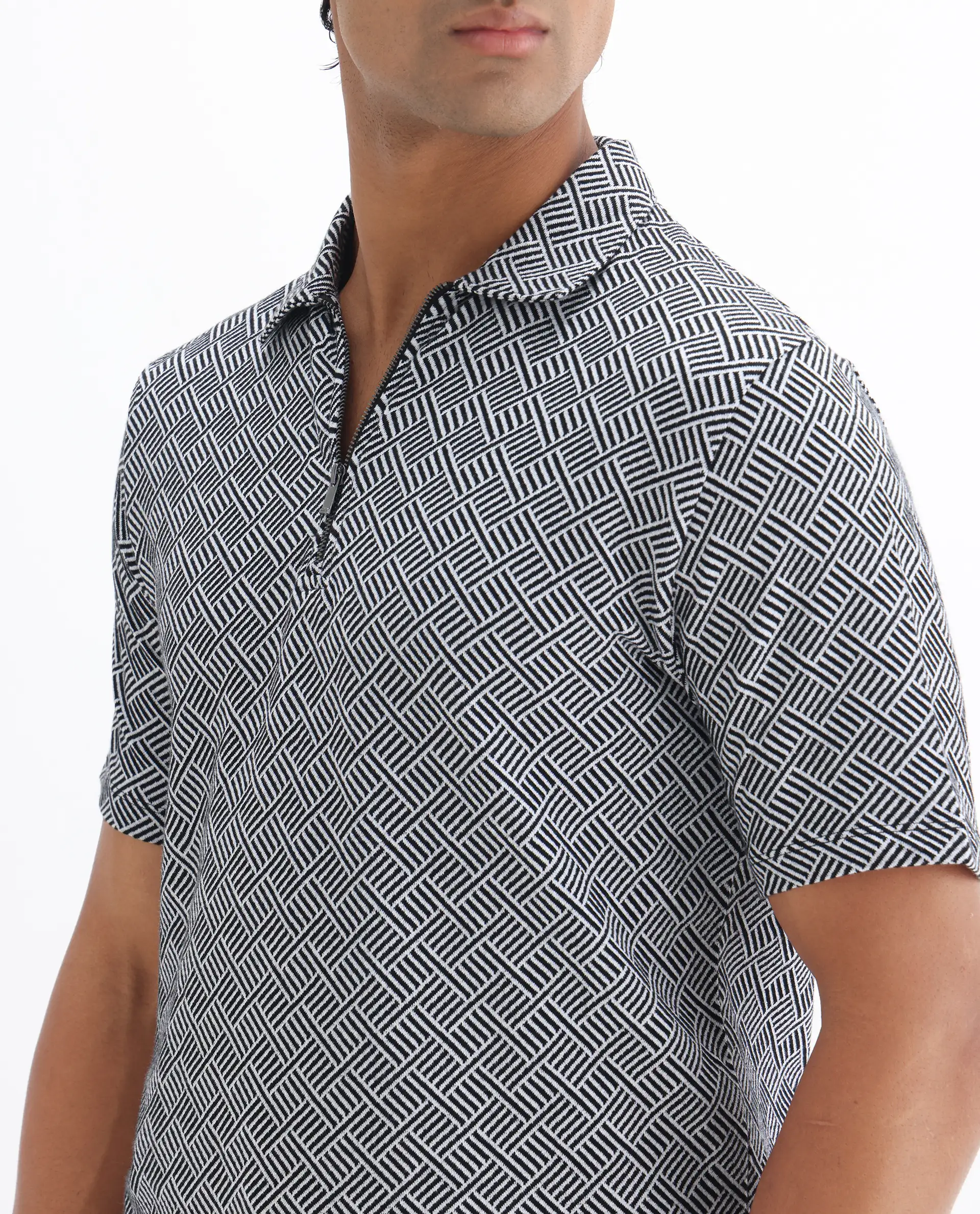 Rare Rabbit Men's Cabetta Black Cotton Jacquard Regular Fit Half Sleeve Polo - Image 3