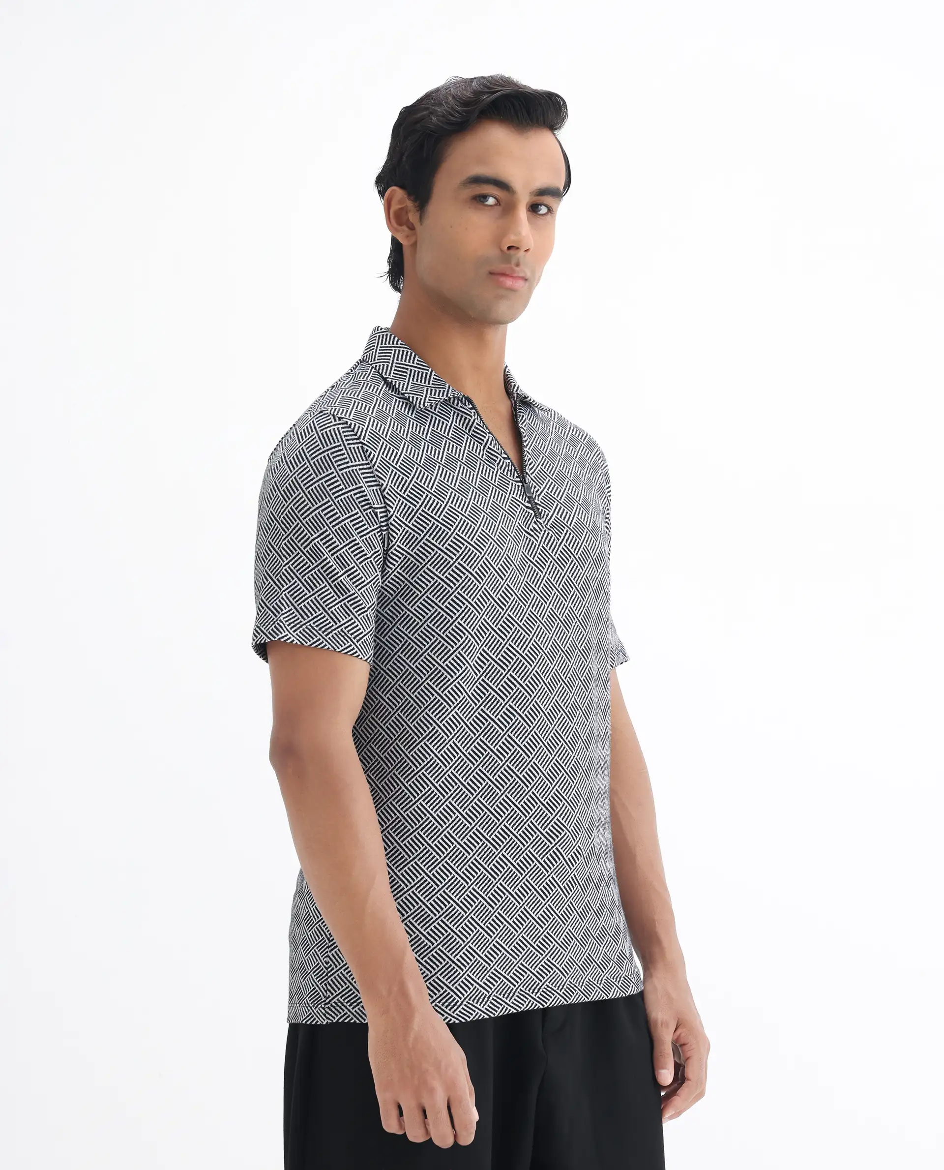 Rare Rabbit Men's Cabetta Black Cotton Jacquard Regular Fit Half Sleeve Polo - Image 6