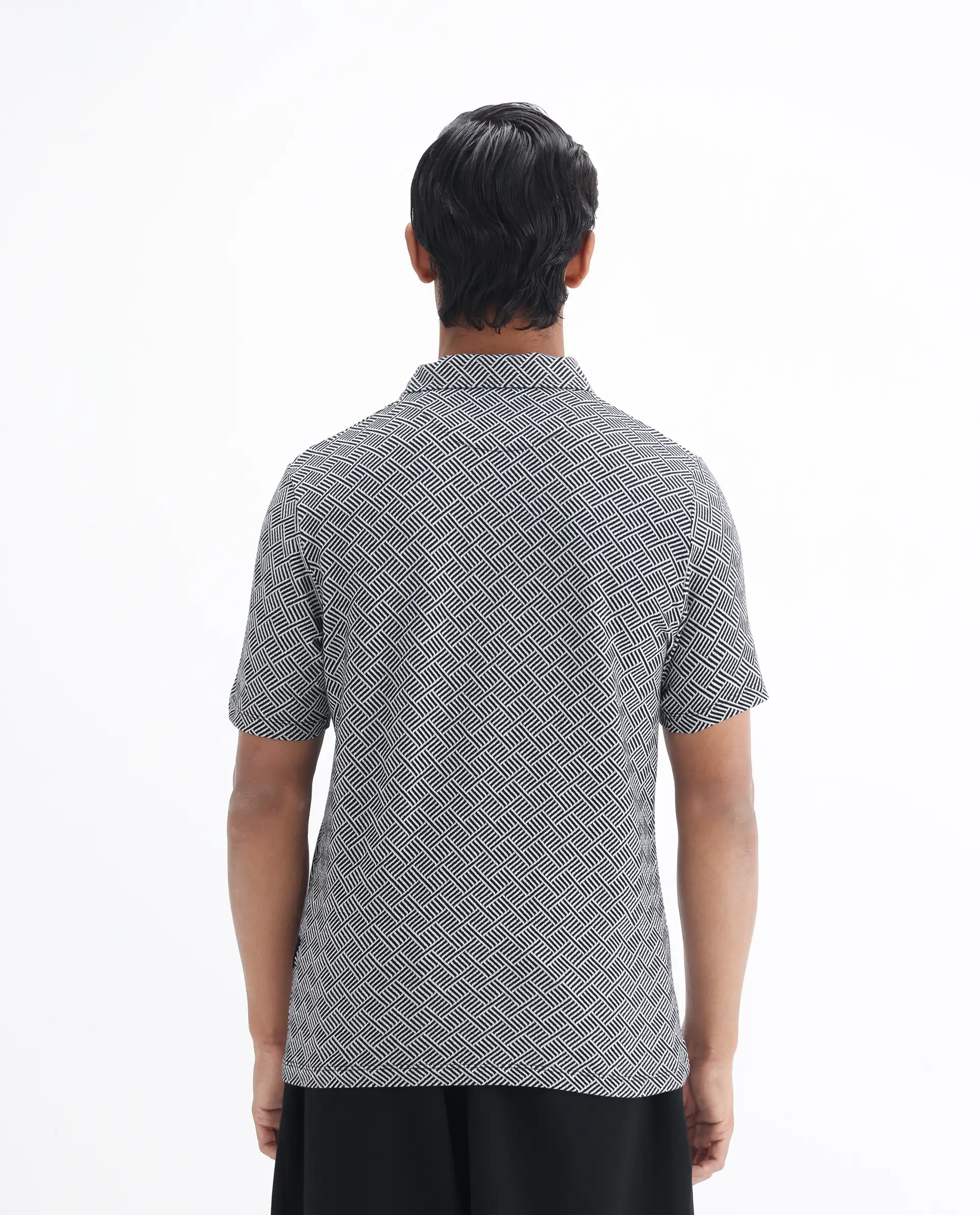 Rare Rabbit Men's Cabetta Black Cotton Jacquard Regular Fit Half Sleeve Polo - Image 8