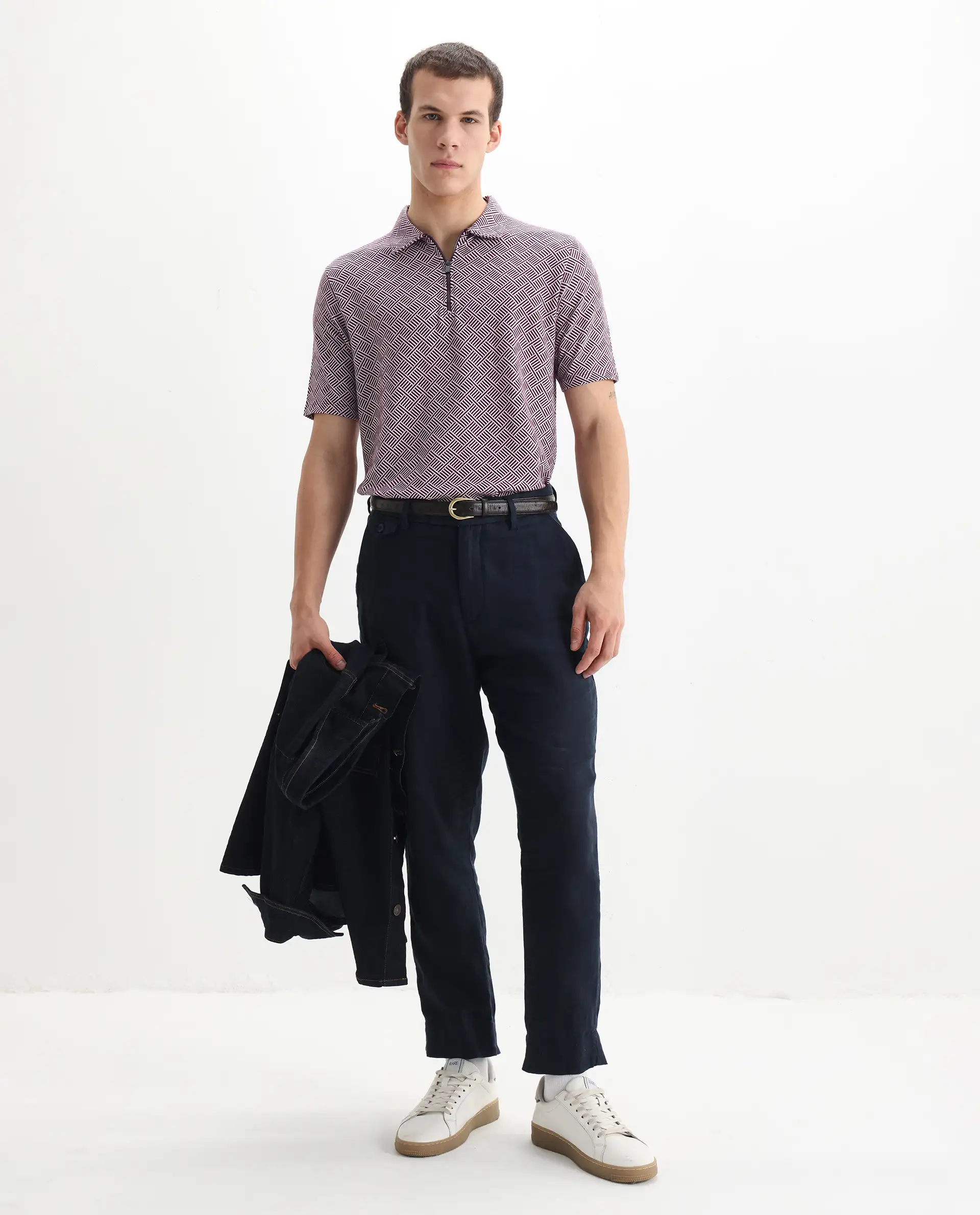 Rare Rabbit Men's Cabetta Dark Purple Cotton Jacquard Regular Fit Half Sleeve Polo - Image 2