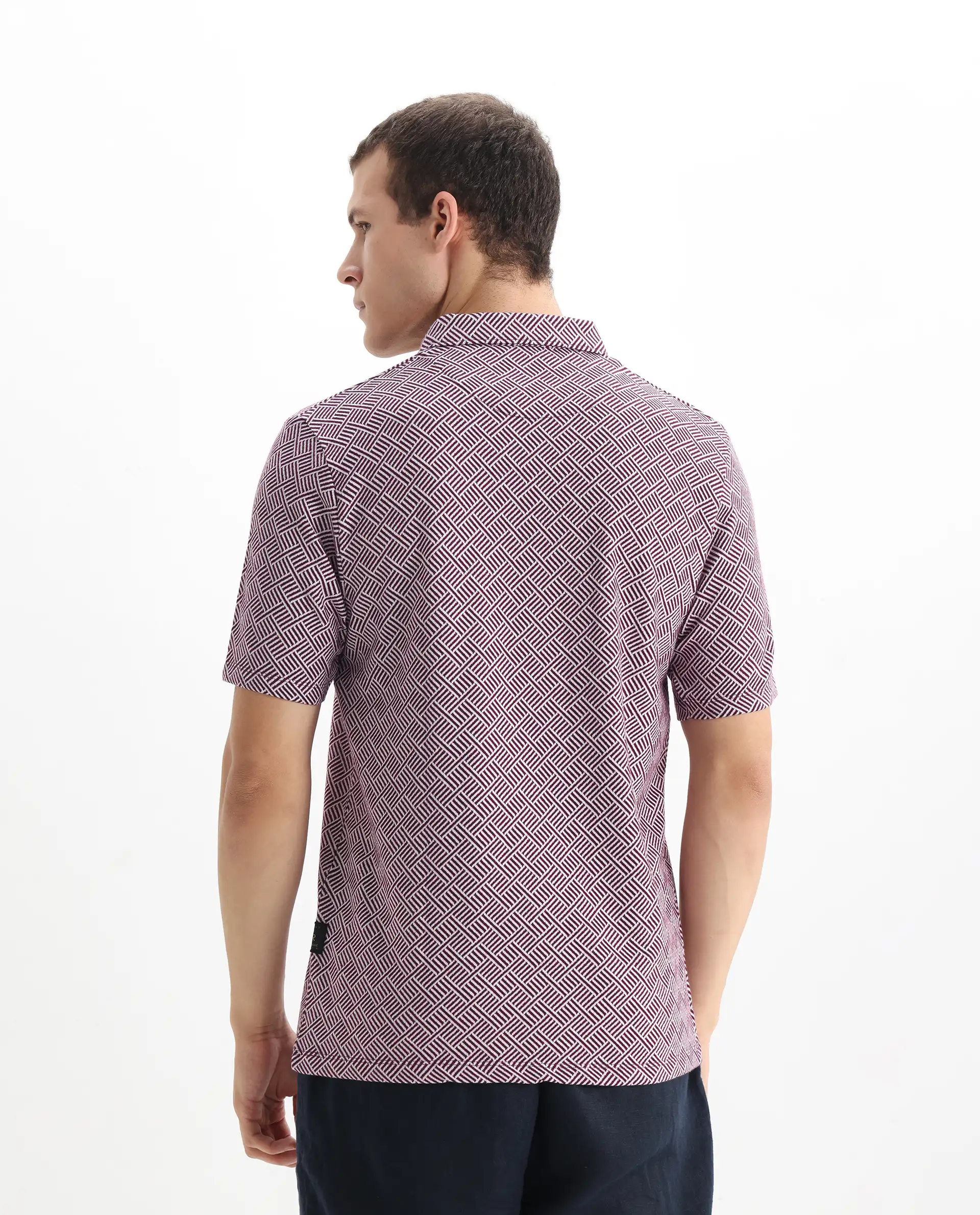 Rare Rabbit Men's Cabetta Dark Purple Cotton Jacquard Regular Fit Half Sleeve Polo - Image 7