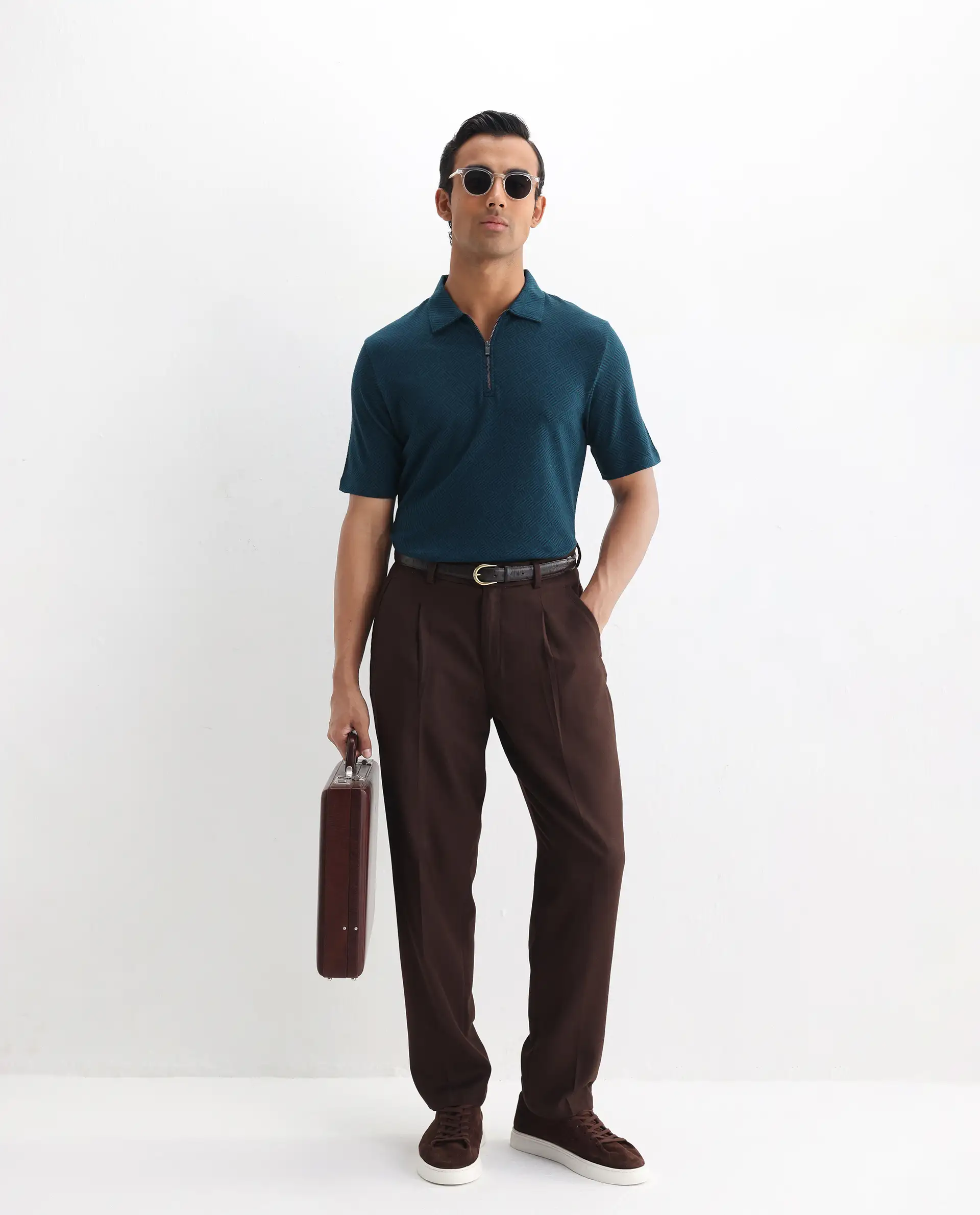 Rare Rabbit Men's Cabetta Navy Cotton Jacquard Regular Fit Half Sleeve Polo - Image 2