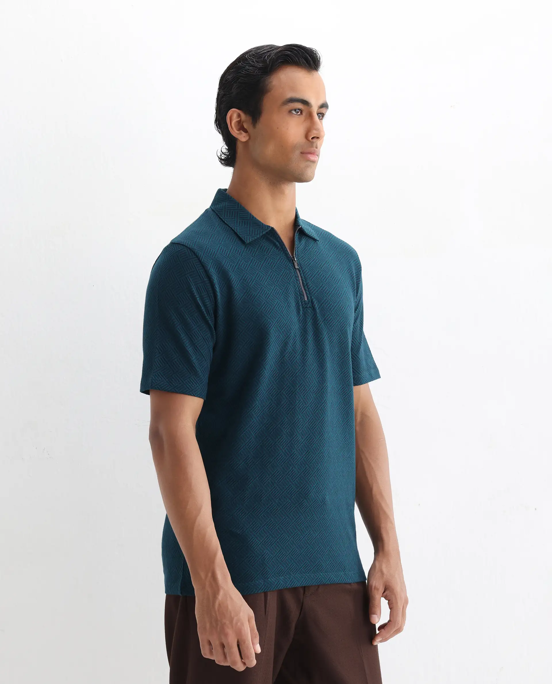 Rare Rabbit Men's Cabetta Navy Cotton Jacquard Regular Fit Half Sleeve Polo - Image 5