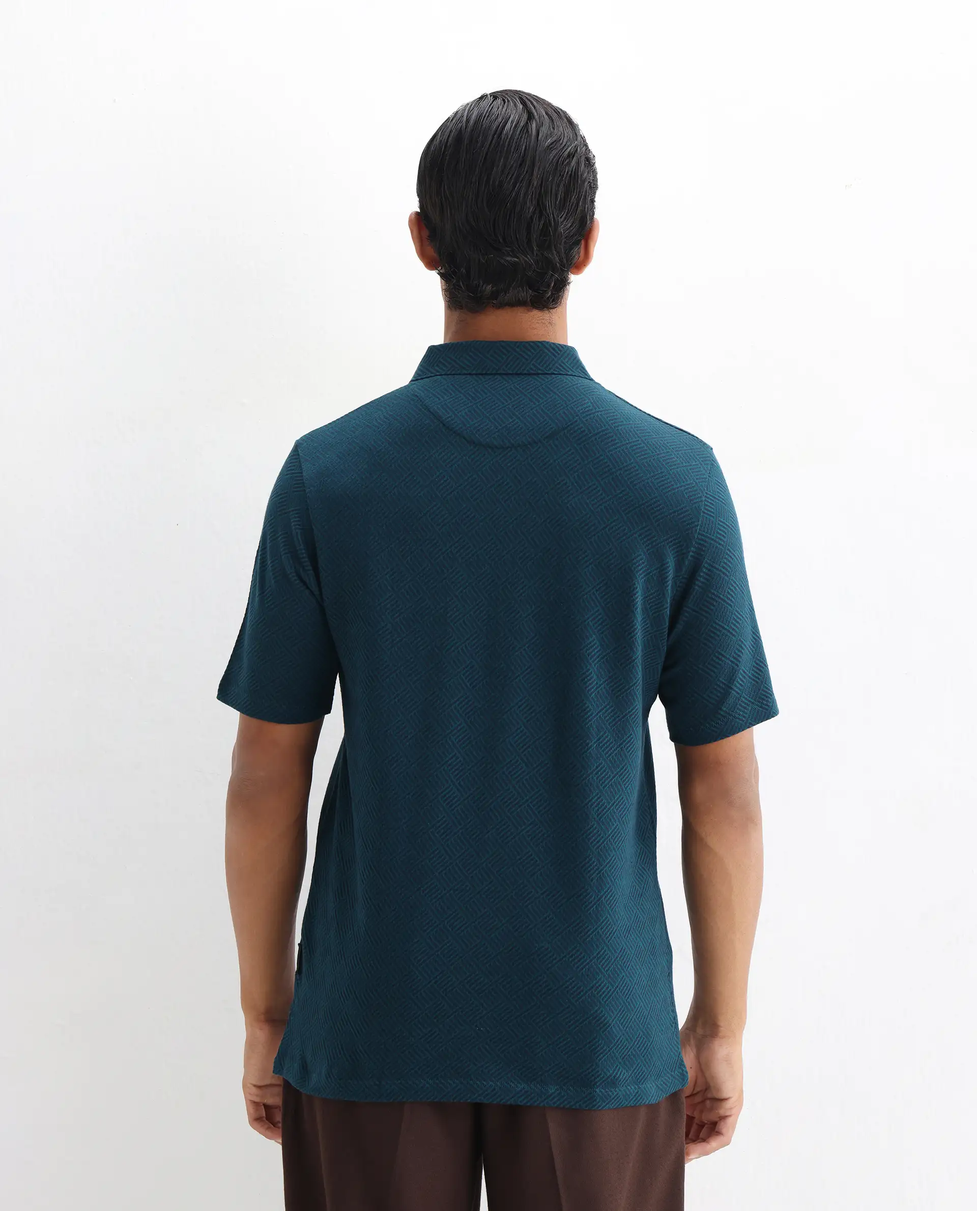 Rare Rabbit Men's Cabetta Navy Cotton Jacquard Regular Fit Half Sleeve Polo - Image 7