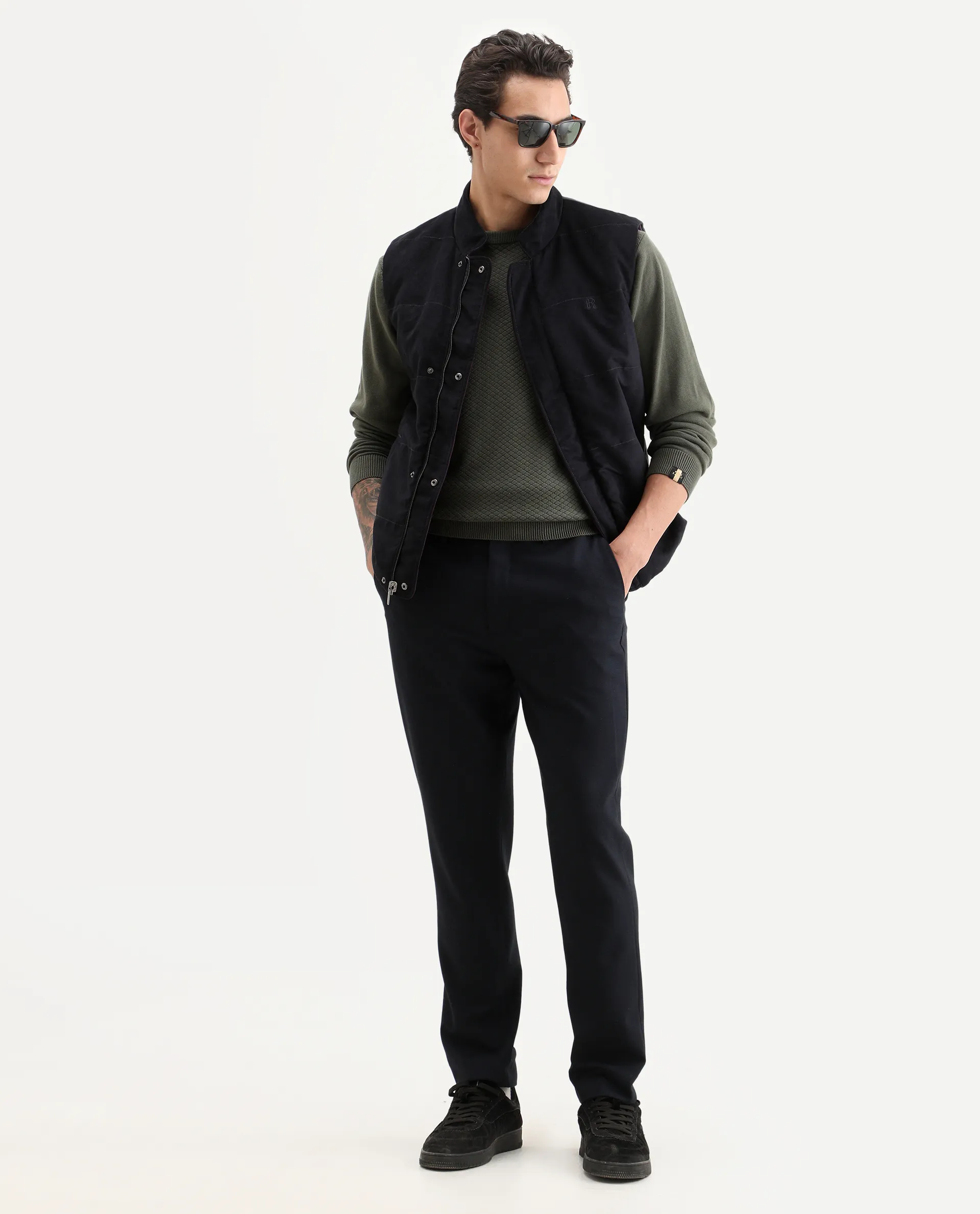 Rare Rabbit Men's Cable Olive Textured Regular Fit Full Sleeve Crew Neck Sweater - Image 2