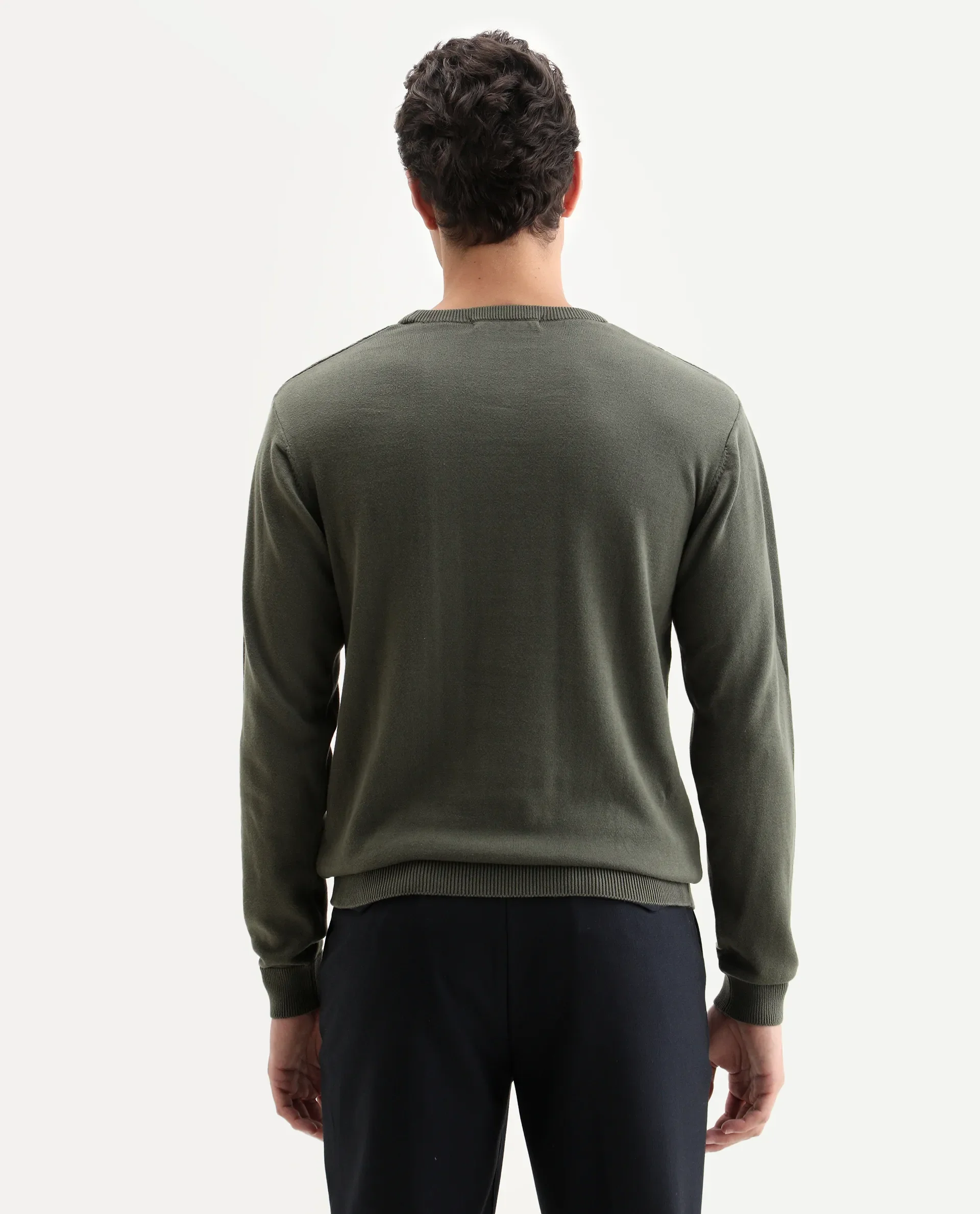Rare Rabbit Men's Cable Olive Textured Regular Fit Full Sleeve Crew Neck Sweater - Image 7