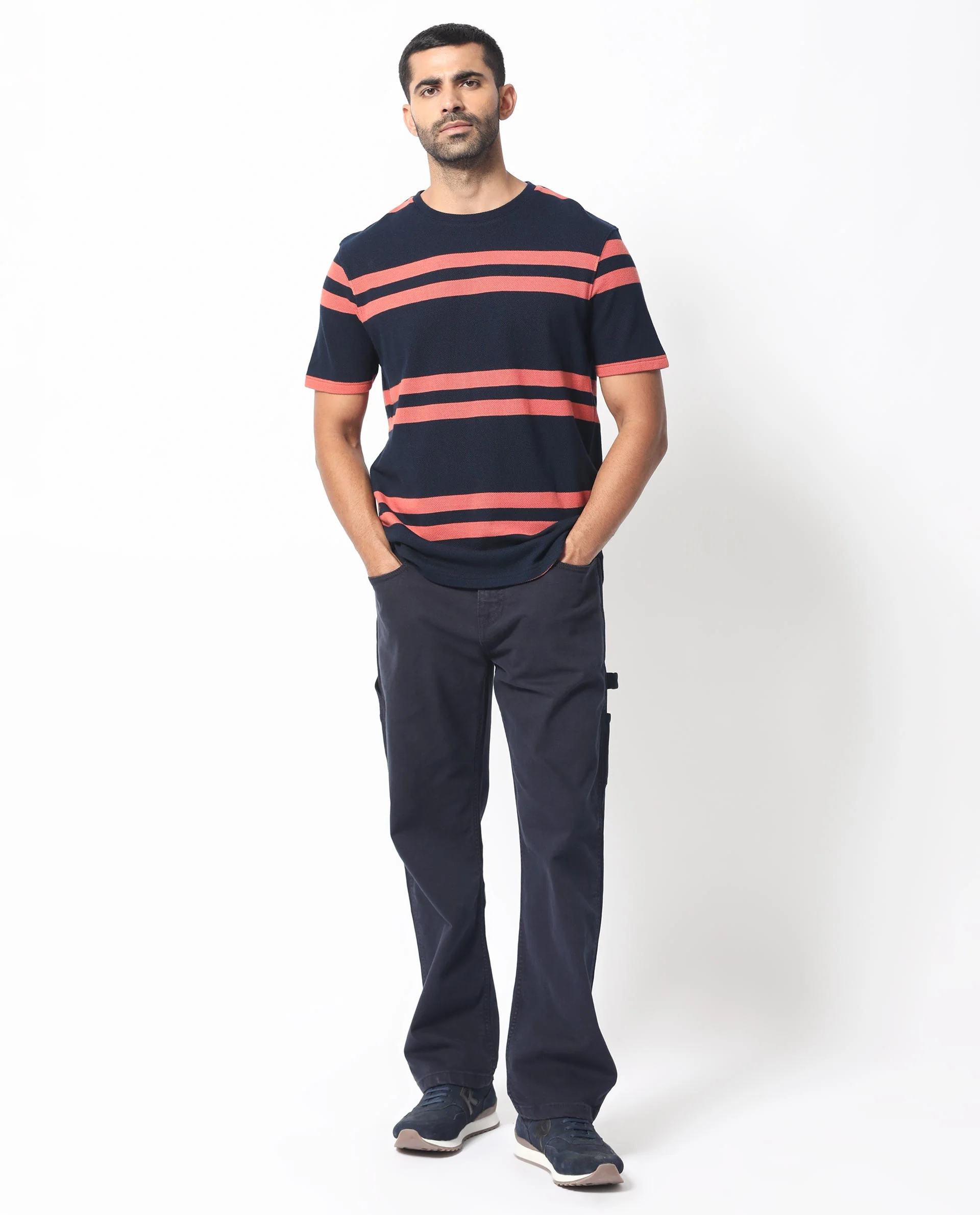 Rare Rabbit Men's Cachos Dark Navy Cotton Plain Slim Fit Half Sleeve Crew Neck T-Shirt - Image 2