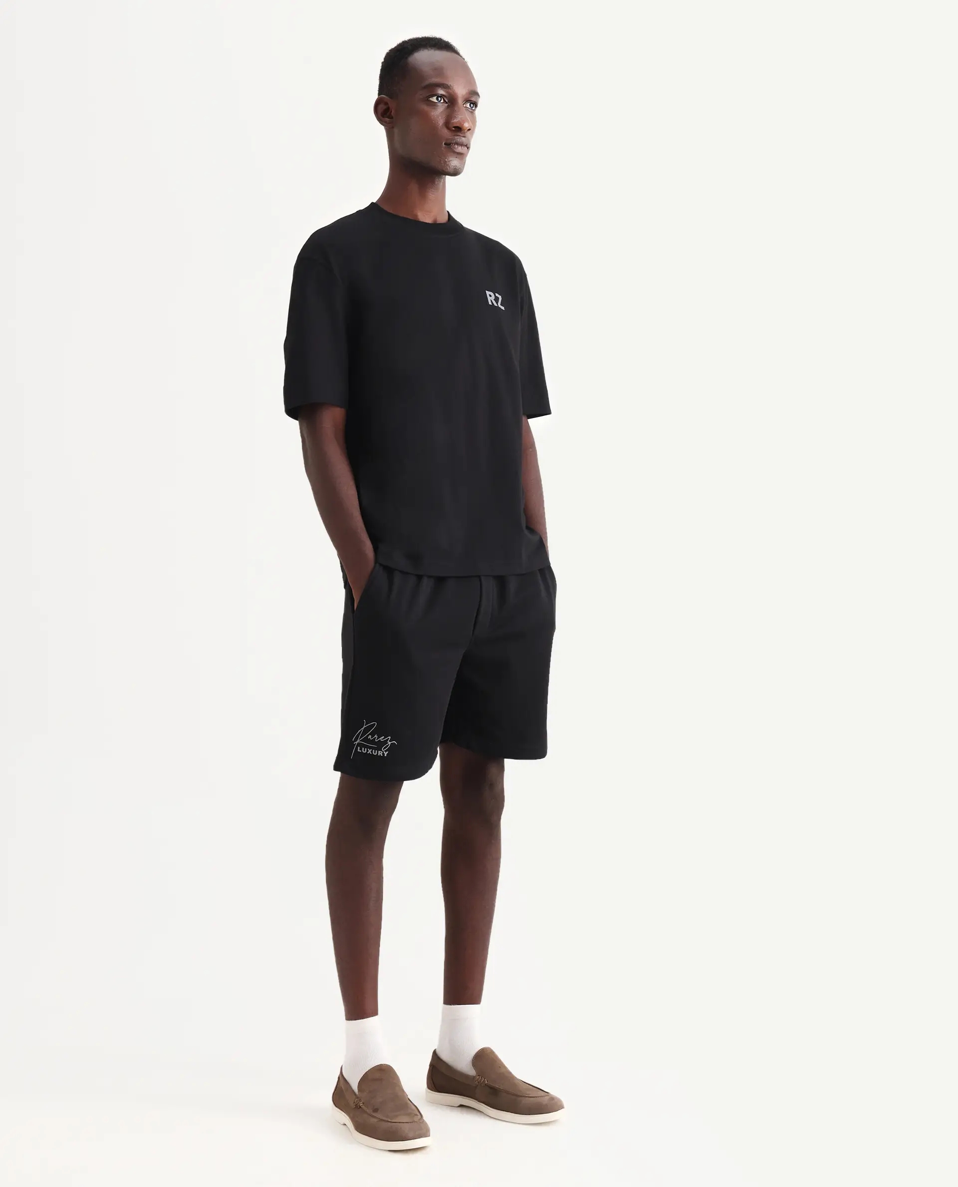 Rare Rabbit Men's Cade-B Black Cotton Typography Print Oversized Fit Shorts - Image 4