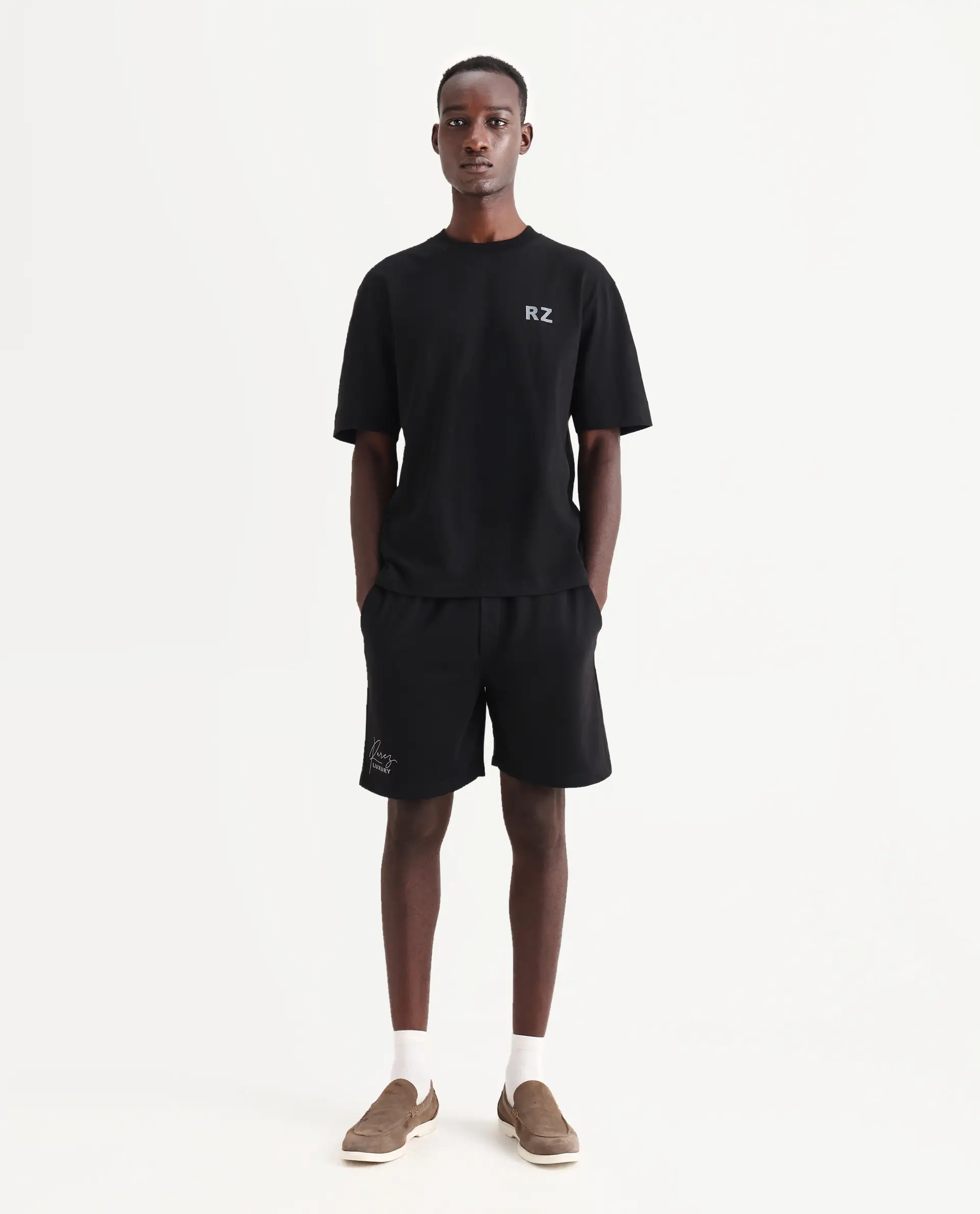 Rare Rabbit Men's Cade-B Black Cotton Typography Print Oversized Fit Shorts - Image 6