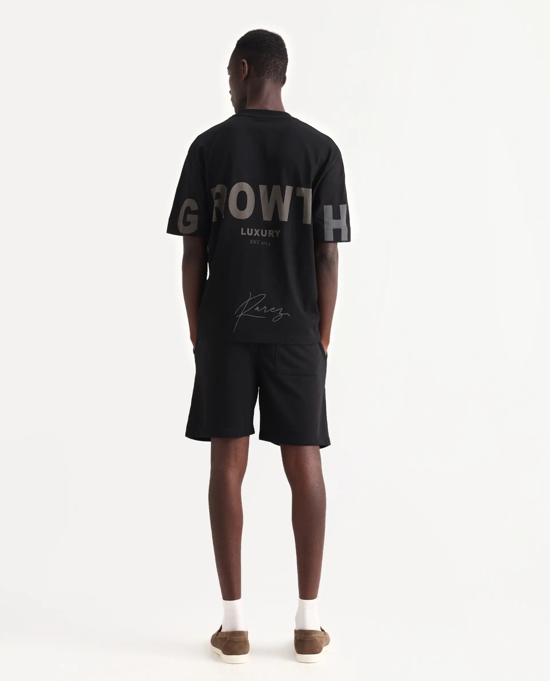Rare Rabbit Men's Cade-B Black Cotton Typography Print Oversized Fit Shorts - Image 7