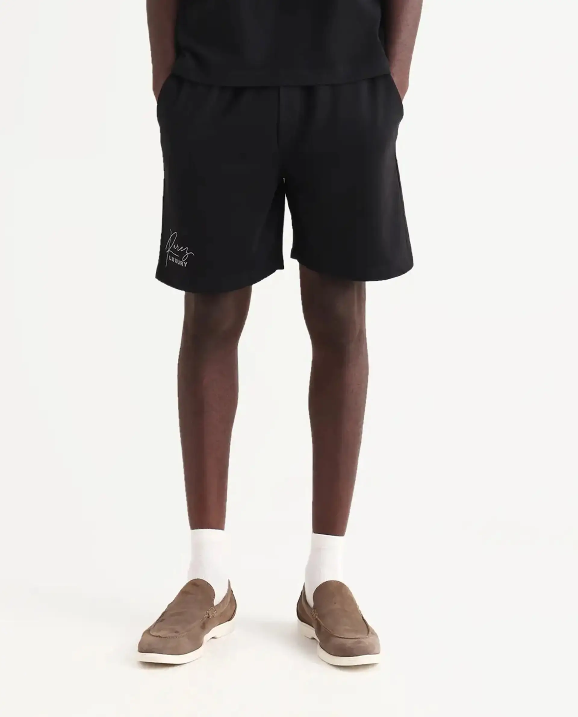 Rare Rabbit Men's Cade-B Black Cotton Typography Print Oversized Fit Shorts - Image 8