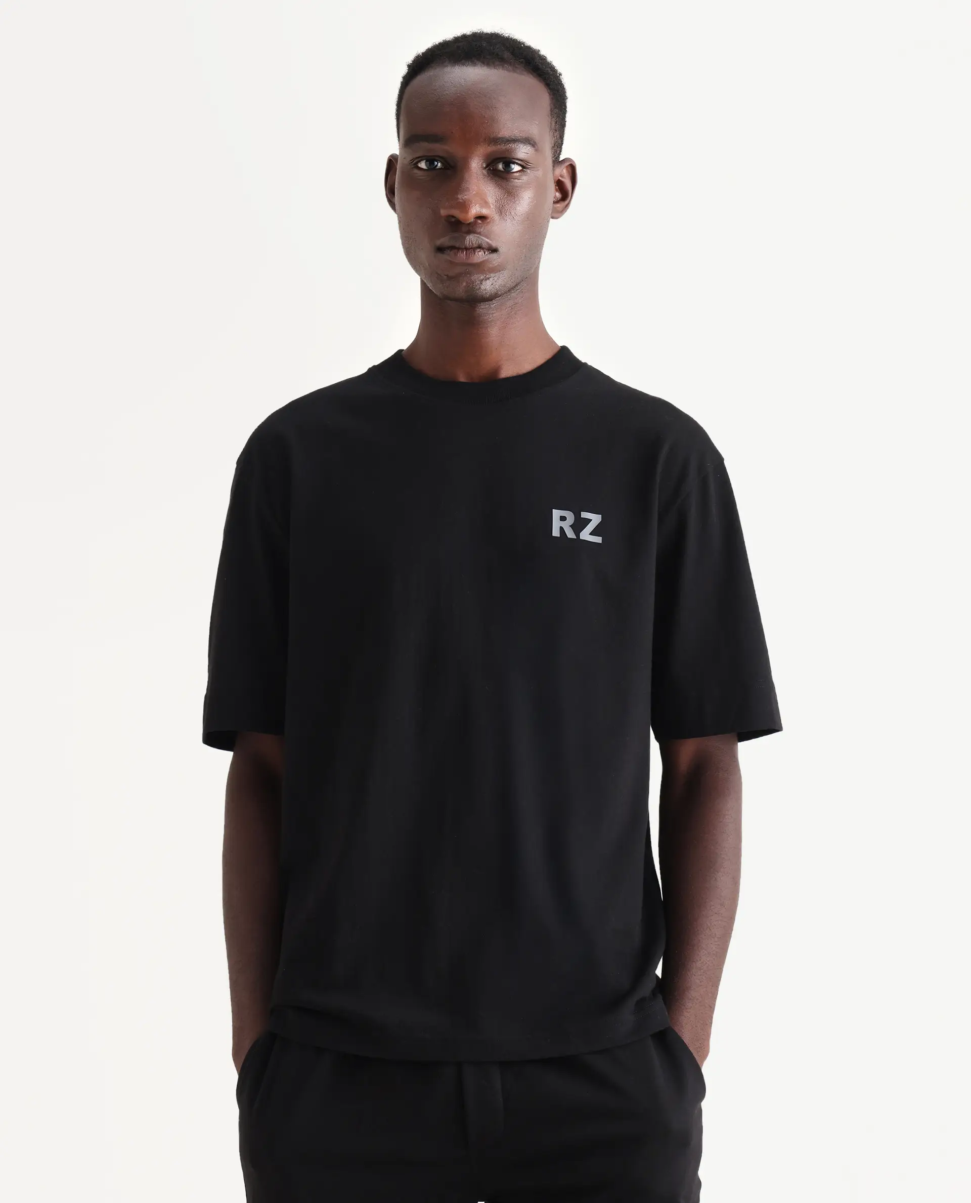 Rare Rabbit Men's Cade Black Cotton Graphic Print Oversized Fit Half Sleeve Crew Neck T-Shirt - Image 4