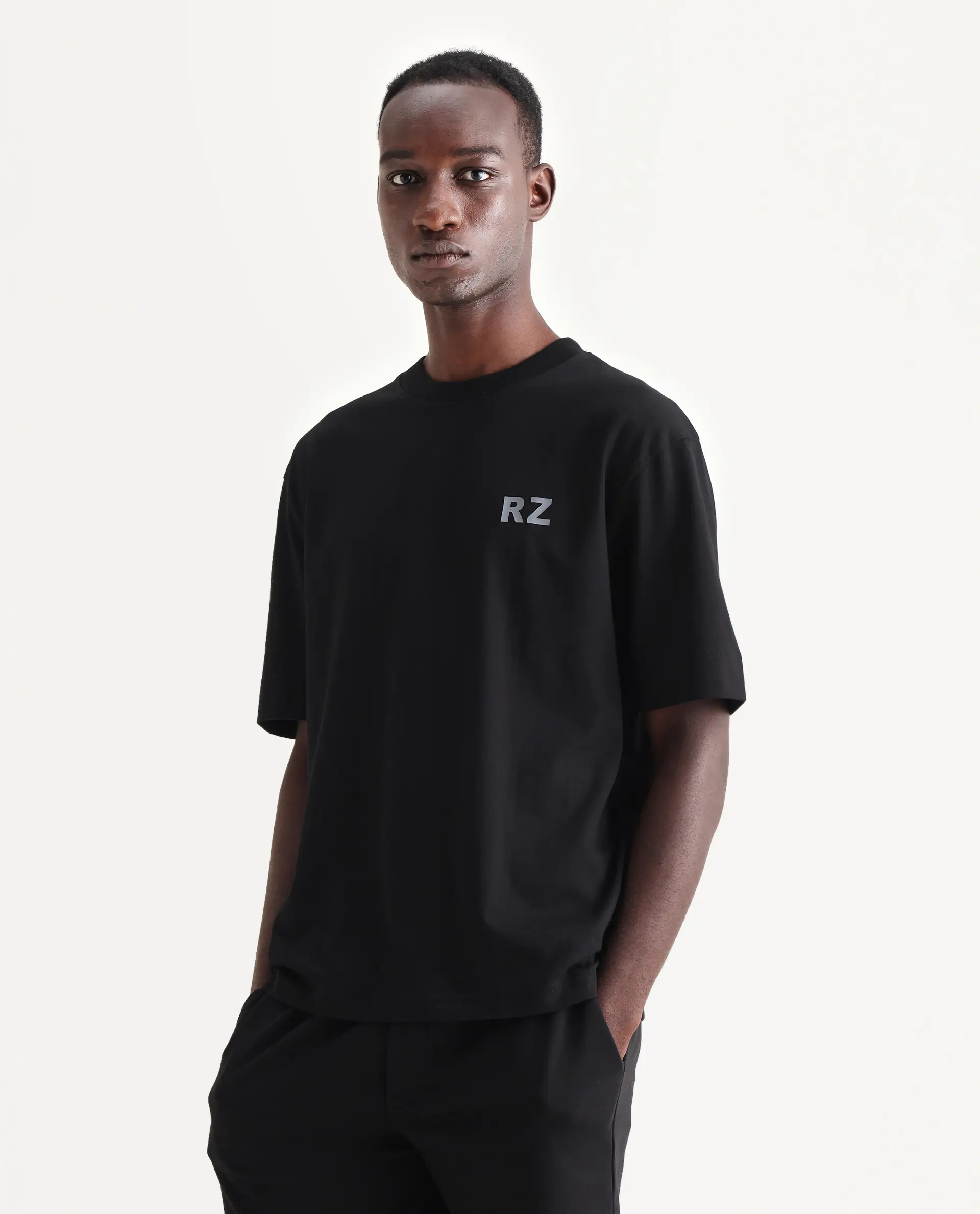 Rare Rabbit Men's Cade Black Cotton Graphic Print Oversized Fit Half Sleeve Crew Neck T-Shirt - Image 6