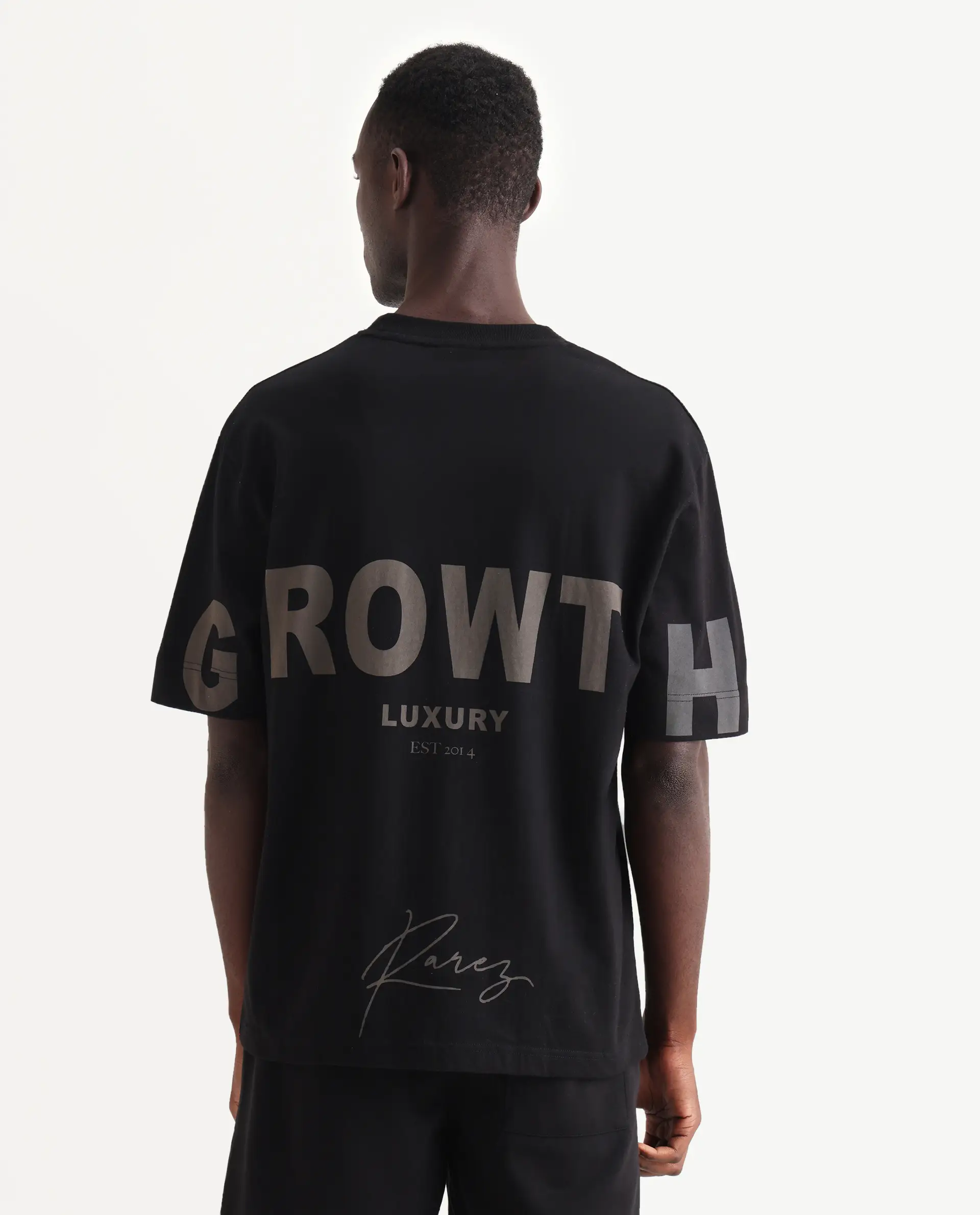 Rare Rabbit Men's Cade Black Cotton Graphic Print Oversized Fit Half Sleeve Crew Neck T-Shirt - Image 7