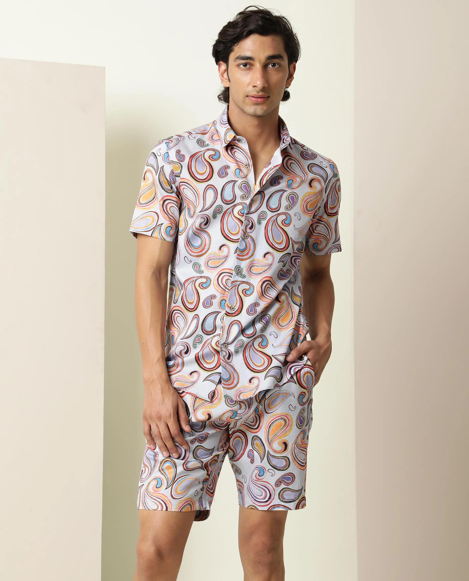 Rare Rabbit Men's Cadel Multi Cotton Paisley Print Regular Fit Shorts - Image 2