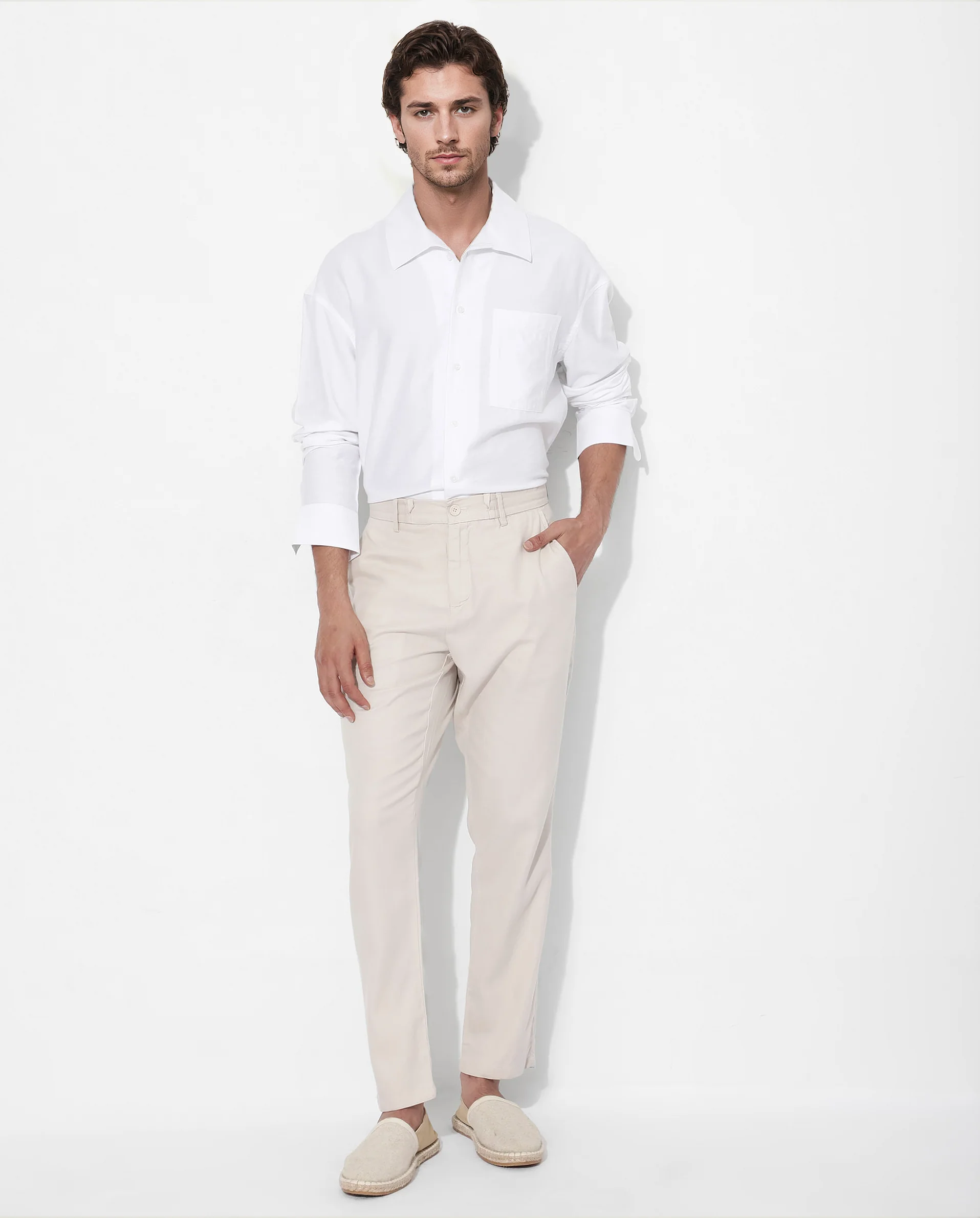 Rare Rabbit Articale Men's Caden White Viscose Nylon Fabric Full Sleeve Button Closure Boxy Fit Solid Shirt - Image 2